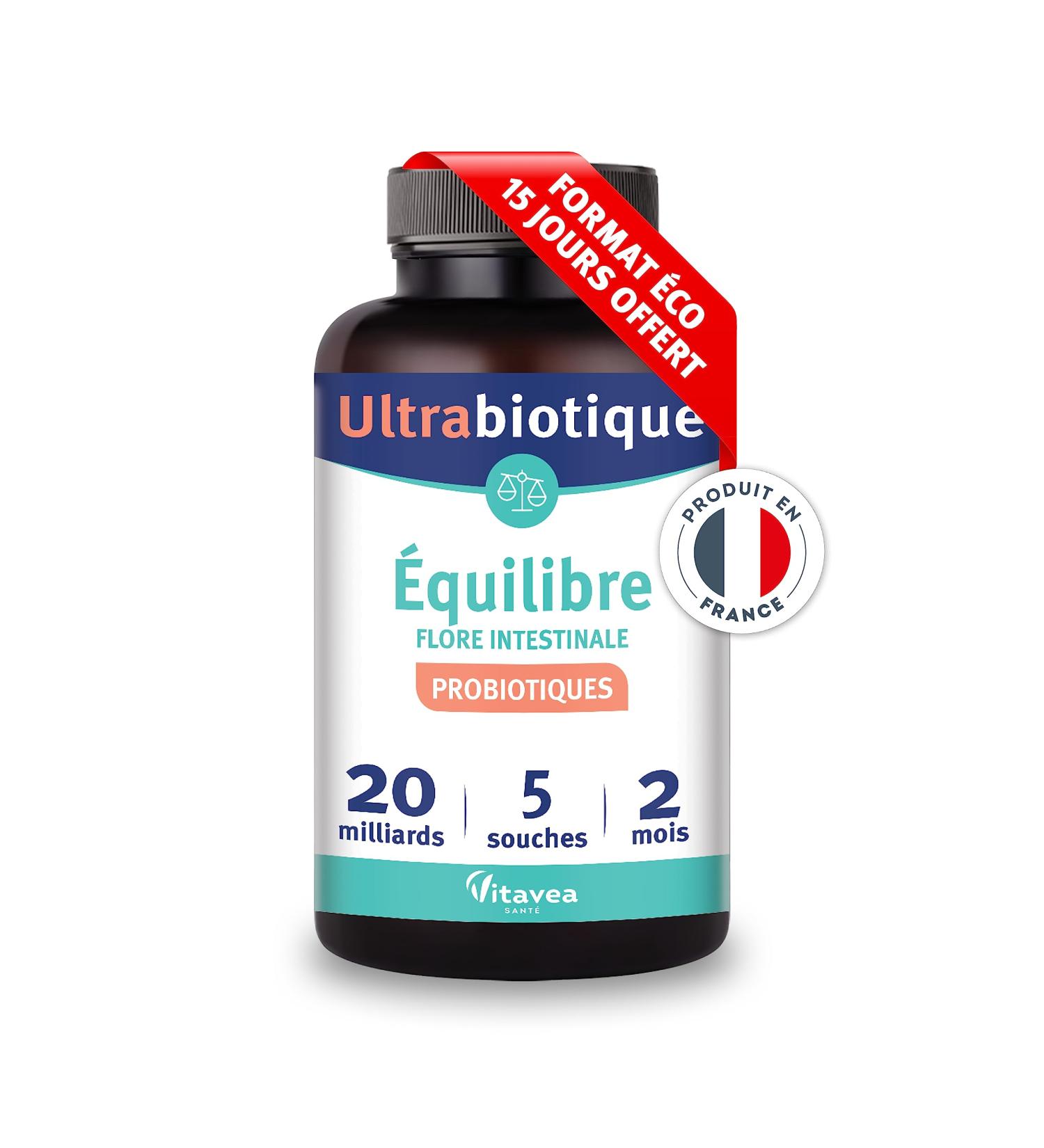 Vitavea Ultrabiotique - Probiotique Flore Intestinale Equilibre du Microbiote Digestion - Ferments Lactiques - Lactobacillus & Bifidobacterium - 5 souches - 60 g lules - 2 mois-Fabriqu en France 60 jours - Buy Online on GoSupps.com