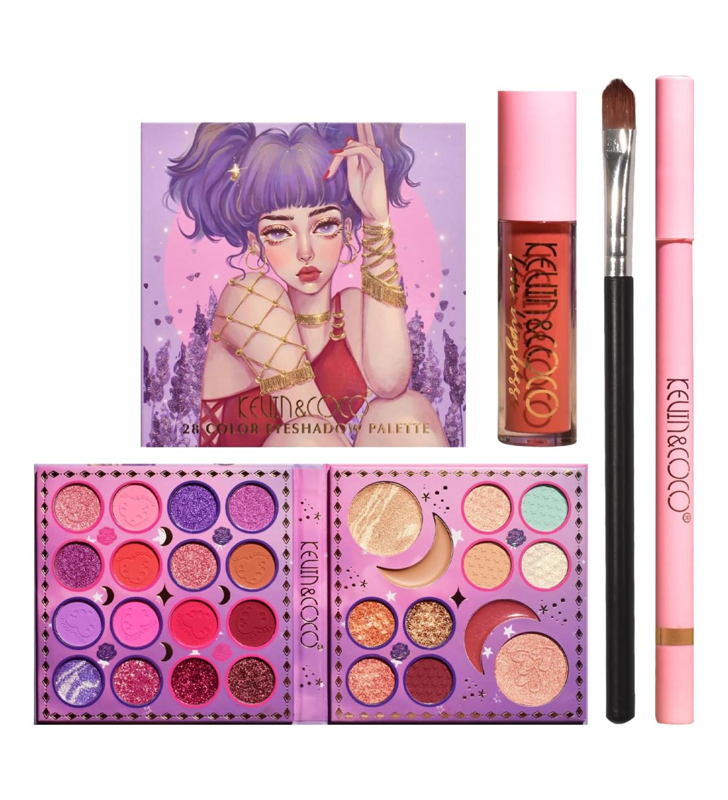 Buy KEVIN&COCO Lavender Theme Eyeshadow Palette Set - 28 Colors Lipstick Brush & Lip Liner | Waterproof No Smudge | International Shipping Available - Buy Online on GoSupps.com