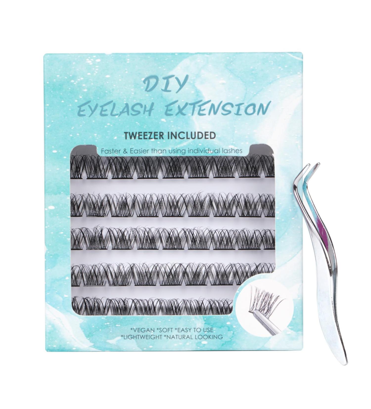 SISILILY Individual Lashes Cluster C Curl DIY Eyelash Extension Kit | 12mm Length | Reusable 3D False Eyelashes | Flat Tweezer | 6 Rows | DM10-12mm - Buy Online on GoSupps.com