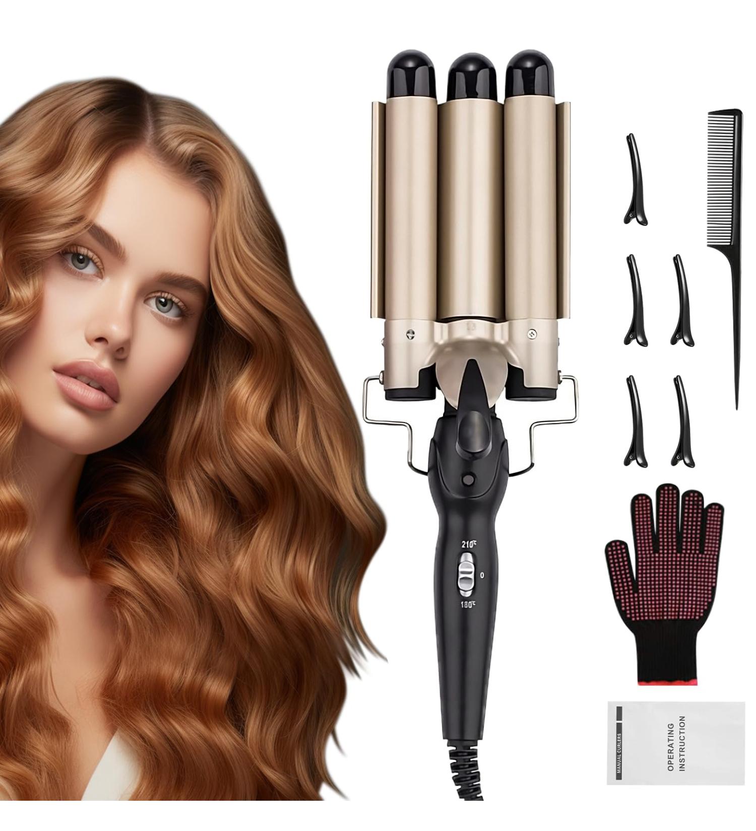DazSpirit 3 Barrel Hair Waver 25mm - Gold/Black Curling Iron for Long/Short Hair, Mermaid Waves, Intelligent Temperature Control - Trendy Style - Buy Online on GoSupps.com