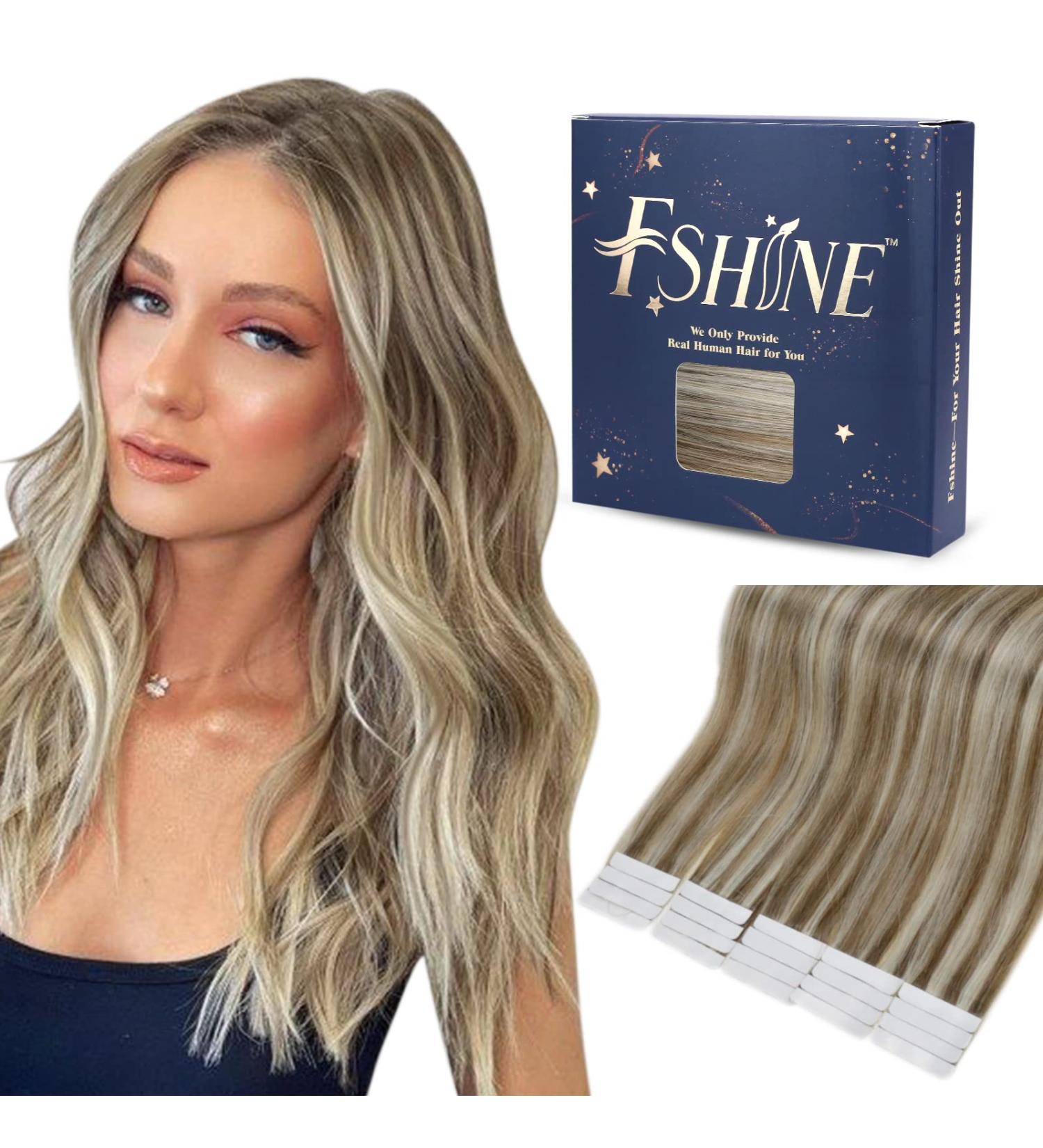 FSHINE TAPE Hair Extensions - Real Hair Blonde & Ash Brown Highlighted 35cm 20 Pieces 50g - Premium Adhesive #8P60 - Buy Online on GoSupps.com