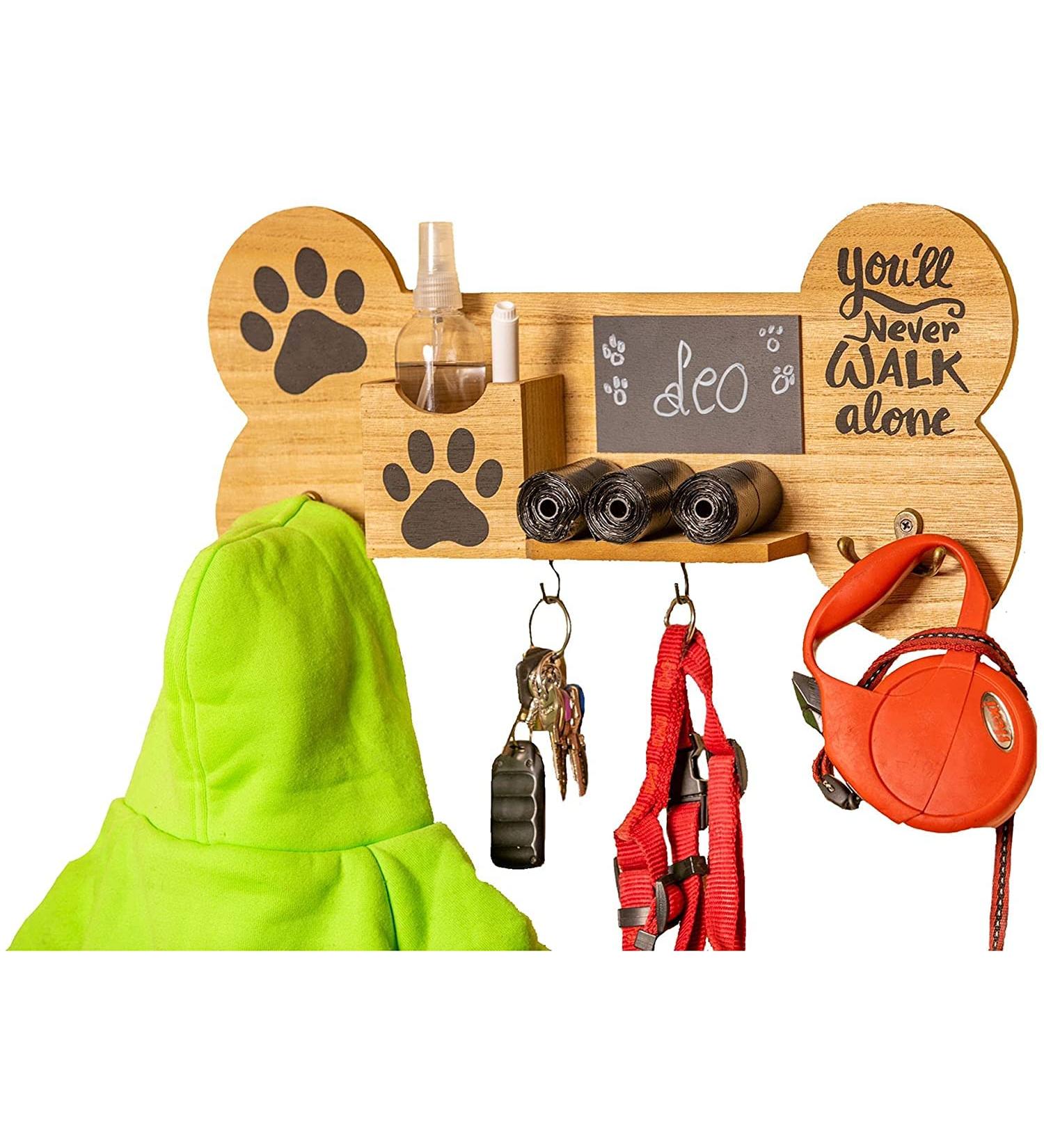 Emotiset Wooden Wall Hangers with 6 Hooks Customizable Dog & Pet Accessory Organizer with Chalkboard & Marker | Ideal for Animal Lovers - Buy Online on GoSupps.com