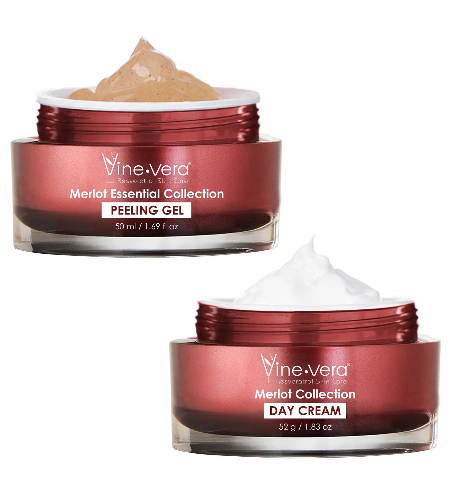 Vine Vera Merlot Day Cream & Peeling Gel Set - Resveratrol Anti-Aging Skin Care for Radiant Skin - Buy Online on GoSupps.com