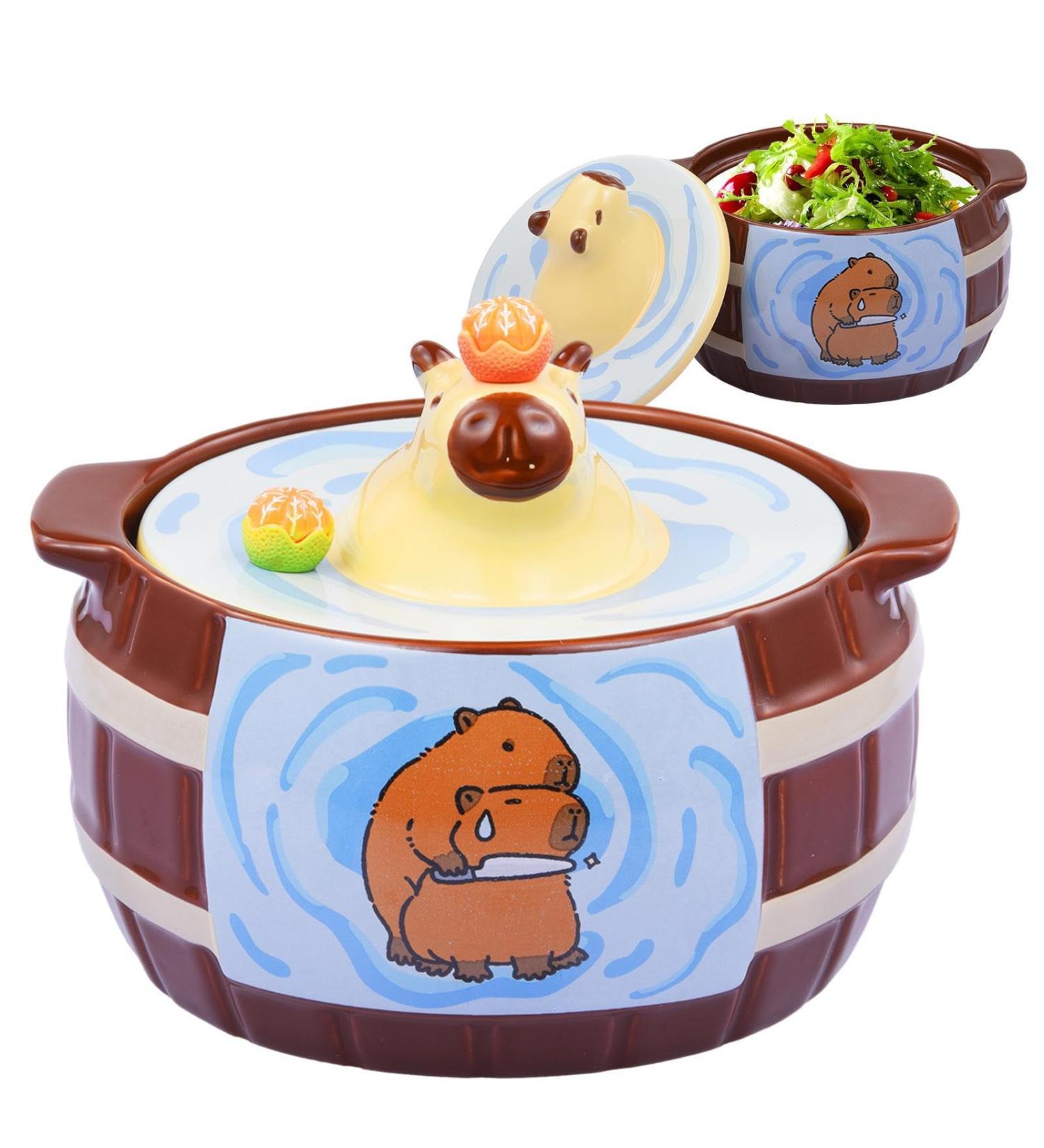 Cartoon Capybara Ceramic Bowl 950ml Large Ramen Mug with Lid and Handle Microwave Safe Cute Animal Noodle Bowl for Kids Granola or Soup Cup Pair - Buy Online on GoSupps.com