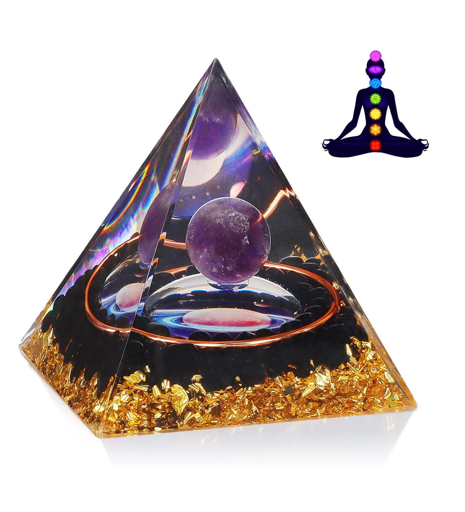 Orgone Pyramid - Amethyst & Obsidian Healing Crystals for Love, Health, and Protection - Chakra Balancing Meditation Home Decor - 6cm - Buy Online on GoSupps.com
