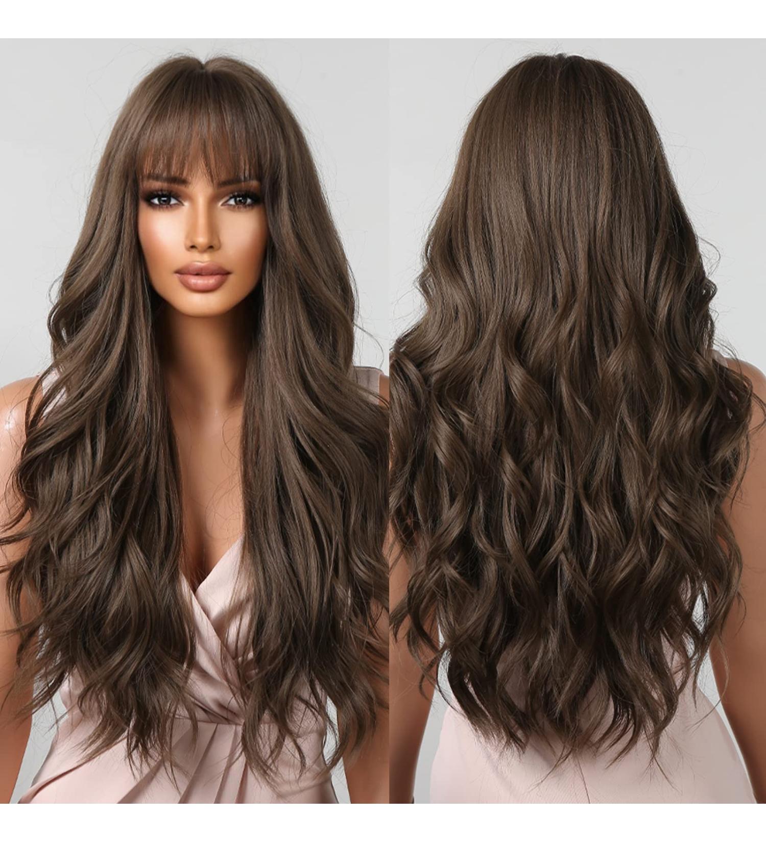 Long Chocolate Brown Wavy Wig for Women | Heat Resistant Synthetic Fluffy Hair - Buy Online on GoSupps.com