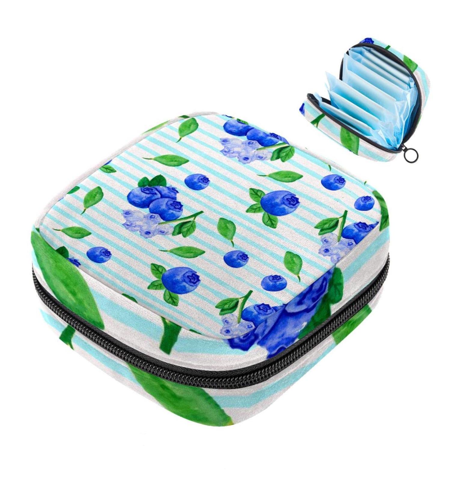 Blue Striped Portable Zipper Napkin Storage Bag for Teen Girls & Women - Stylish & Functional - Buy Online on GoSupps.com