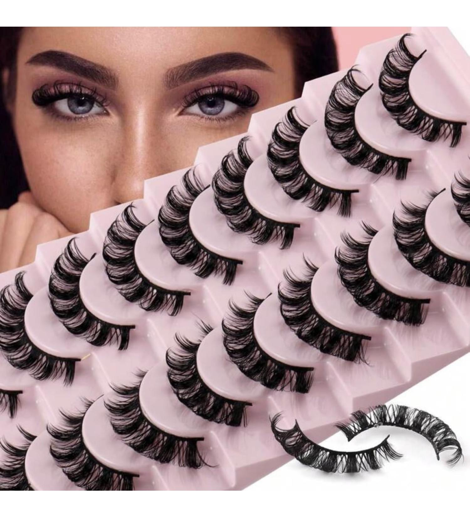 Buy 10 Pairs Wispy Mink Lashes - Natural Volume Eyelash Extensions | Fluffy Russian False Lashes 15mm D Curl for Cat Eye Look - Buy Online on GoSupps.com
