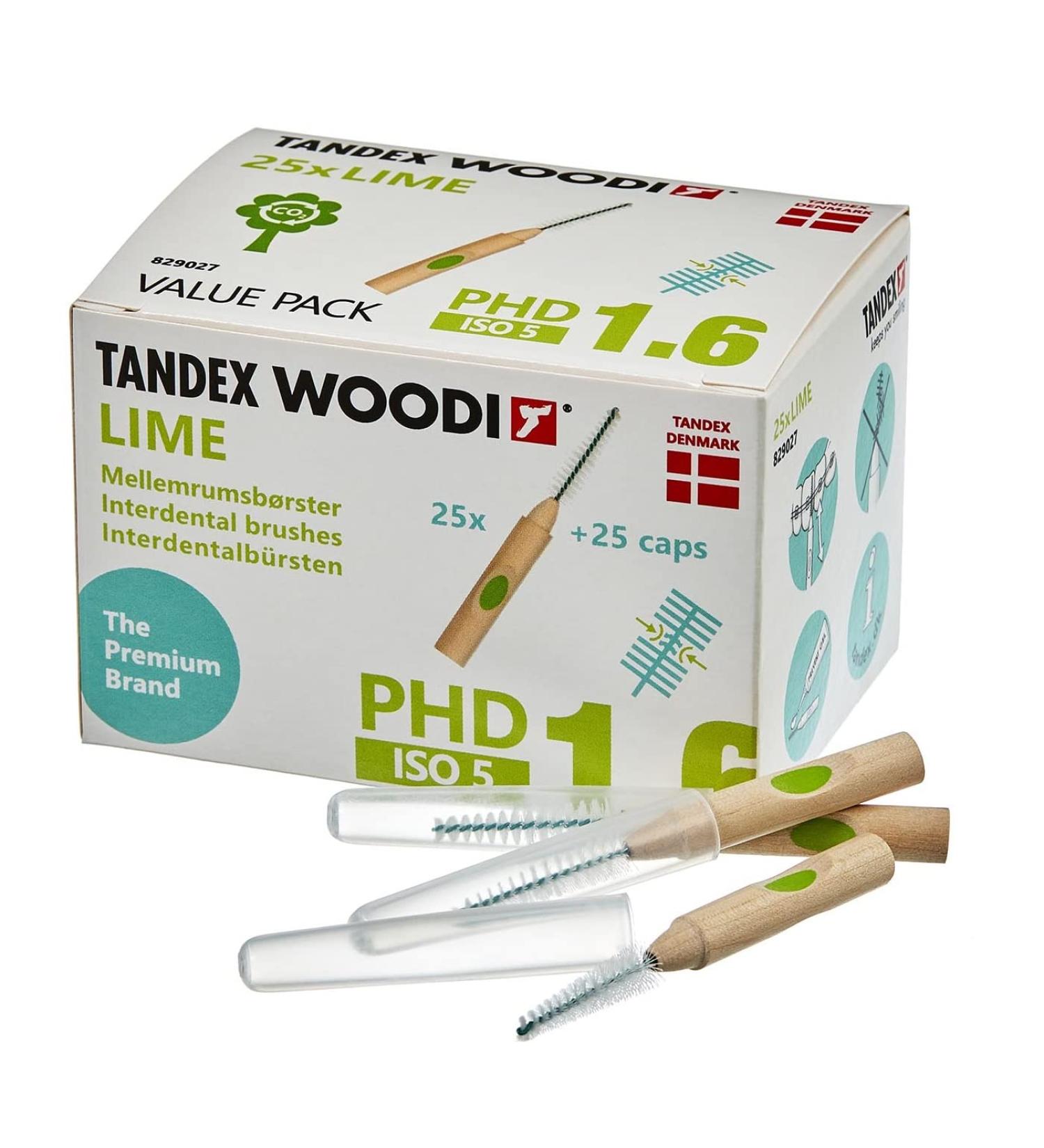 Tandex Woodi 25 Interdental Brushes - Lime PHD 1.6 ISO 5 - 1 pack (1 x 1 piece)
