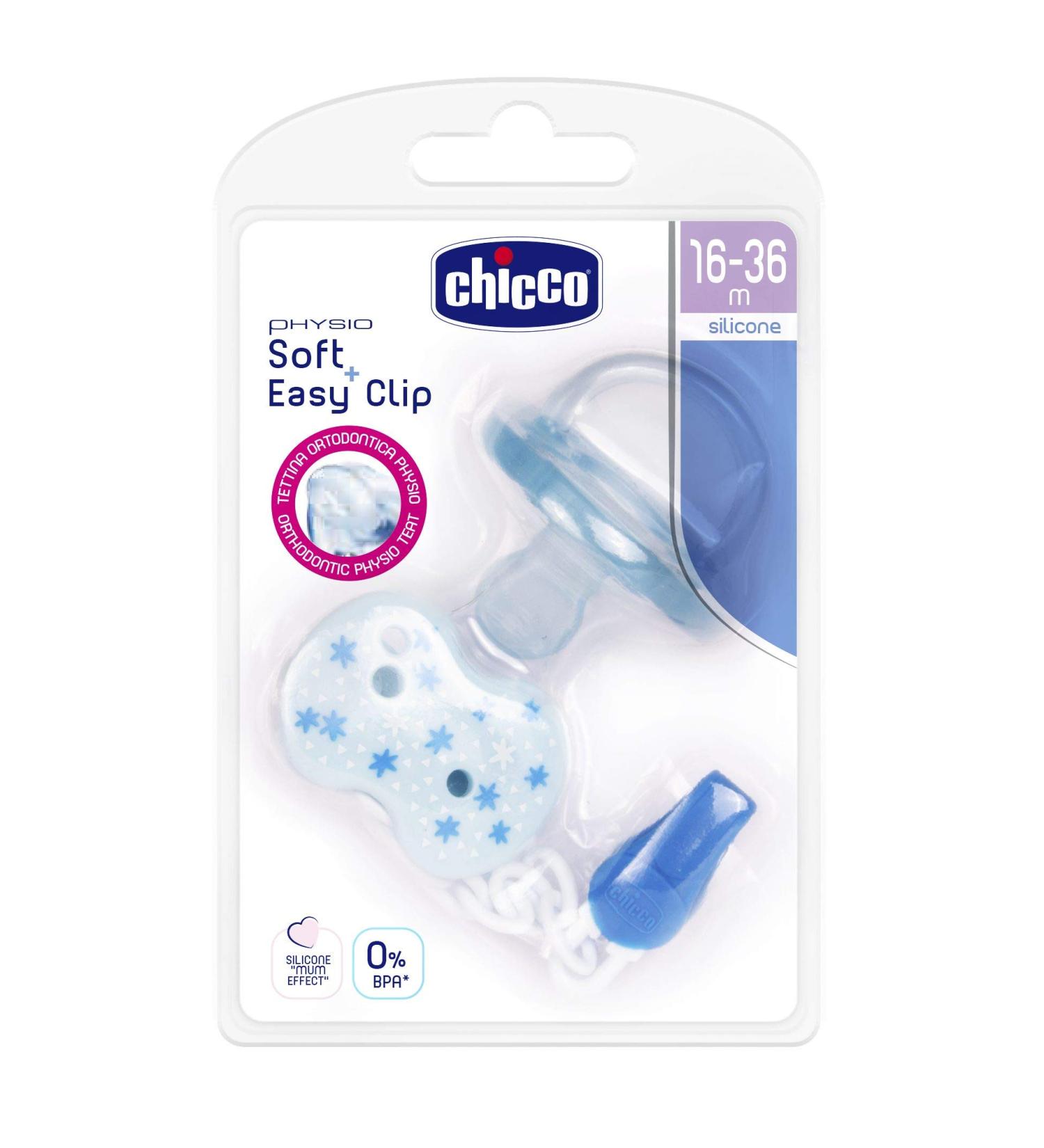 Chicco Physio Soft Silicone Pacifier 16-36 m + Pacifier Chain Blue