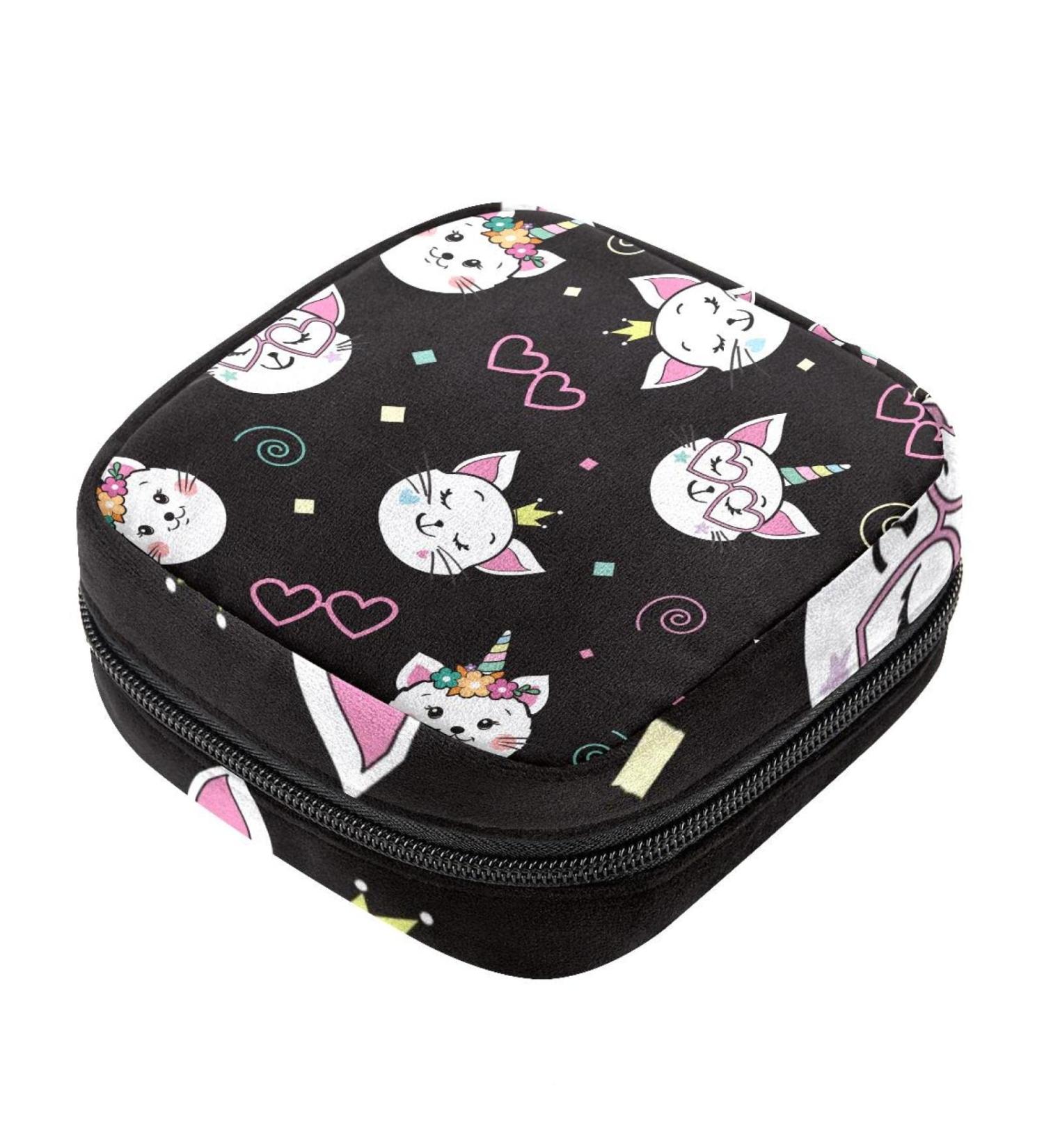 Portable Cat Unicorn Heart Glasses Sanitary Napkin Storage Bag for Women & Teens - Menstrual Cup Holder - Buy Online on GoSupps.com