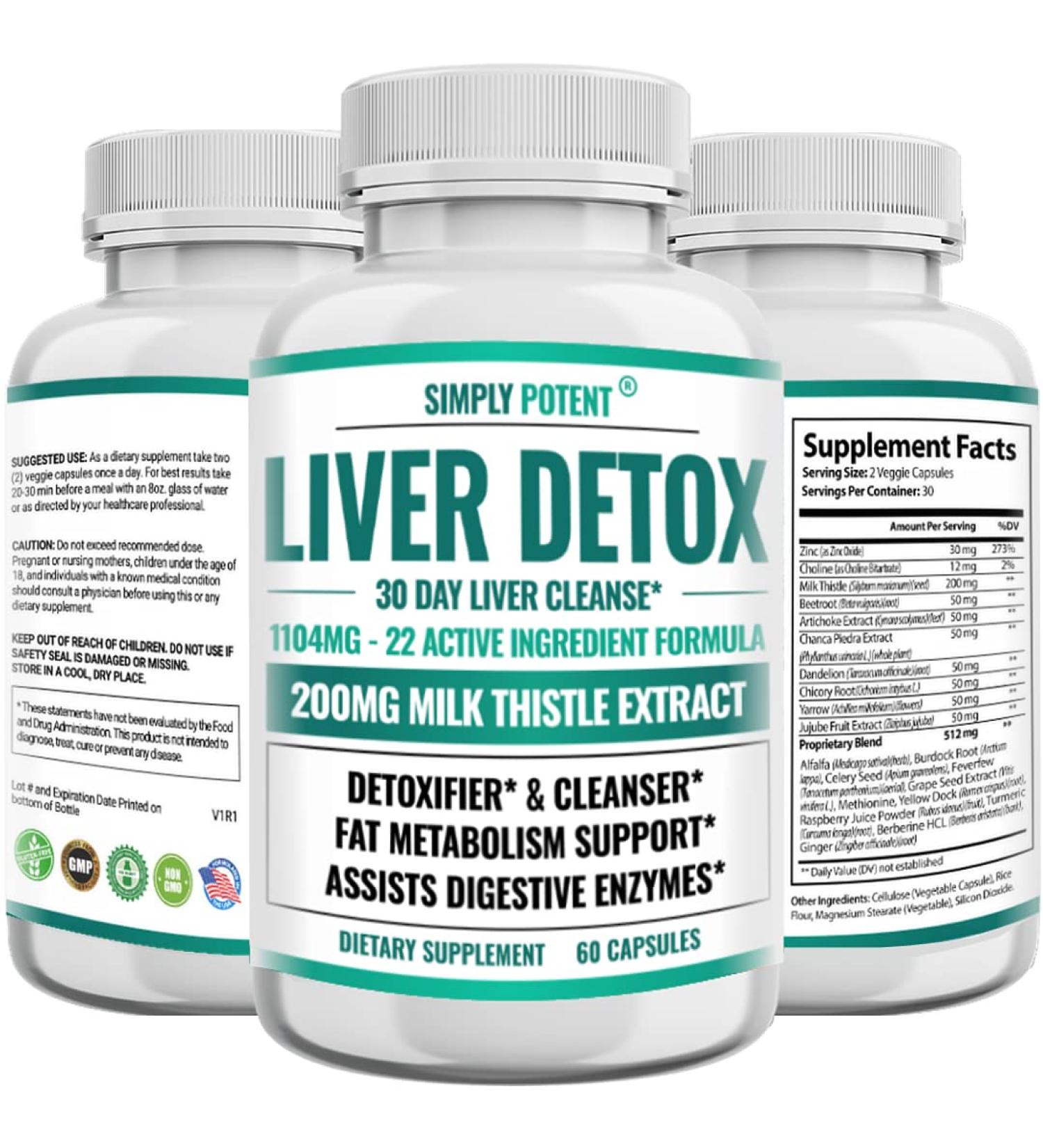 Liver Cleanse Detox Supplement with Artichoke Extract - 22 Herbs for Liver Health - Milk Thistle, Dandelion, Turmeric & More - 60 Capsules - Buy Online on GoSupps.com