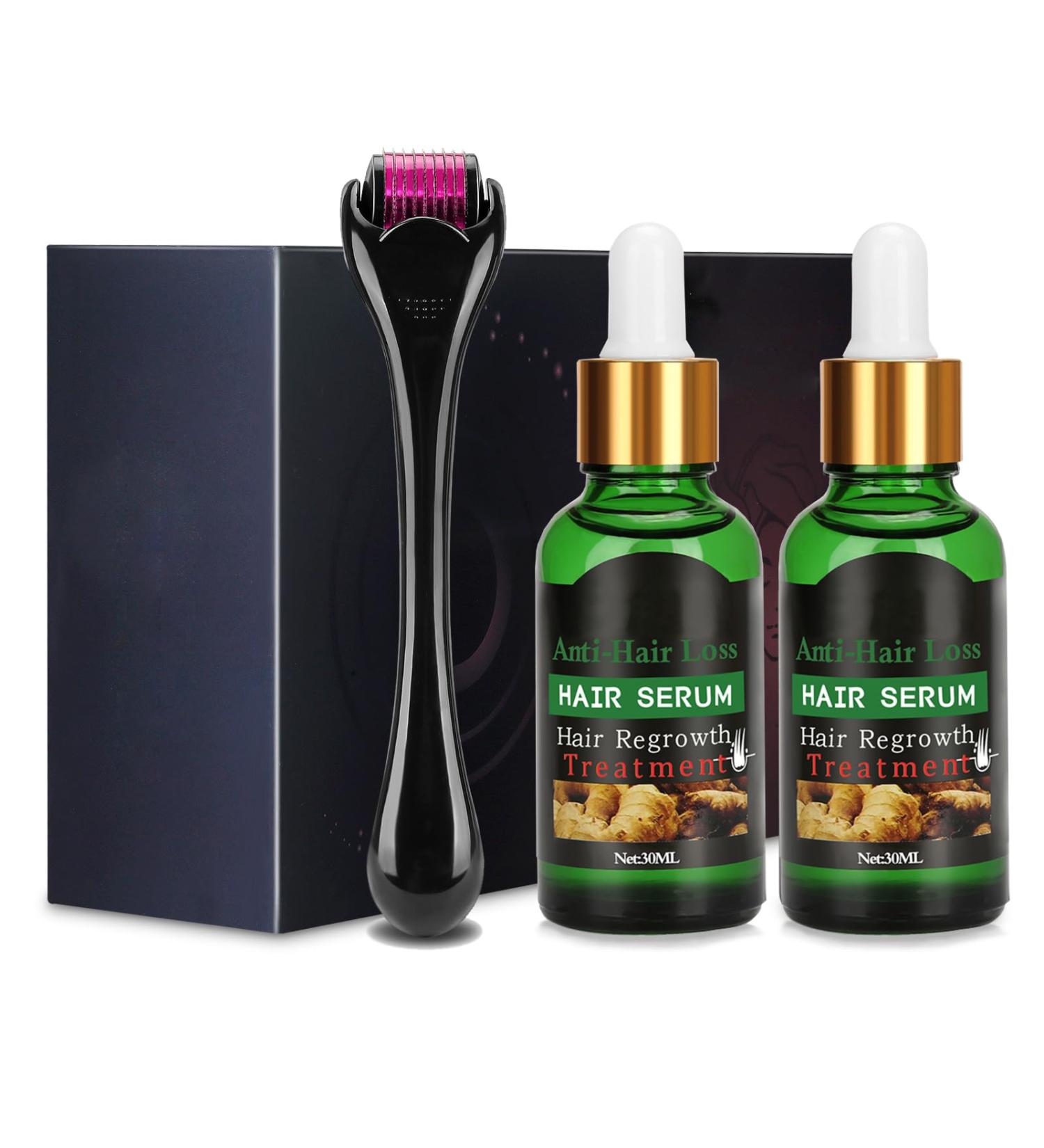 Dermaroller Set de micro-aiguilles professionnelles en titane avec 1 jeu de s rum de croissance des cheveux anti-chute de cheveux 1 jeu d'aiguilles professionnelles en titane de 0 5 mm 30 ml (Lot de 1) - Buy Online on GoSupps.com
