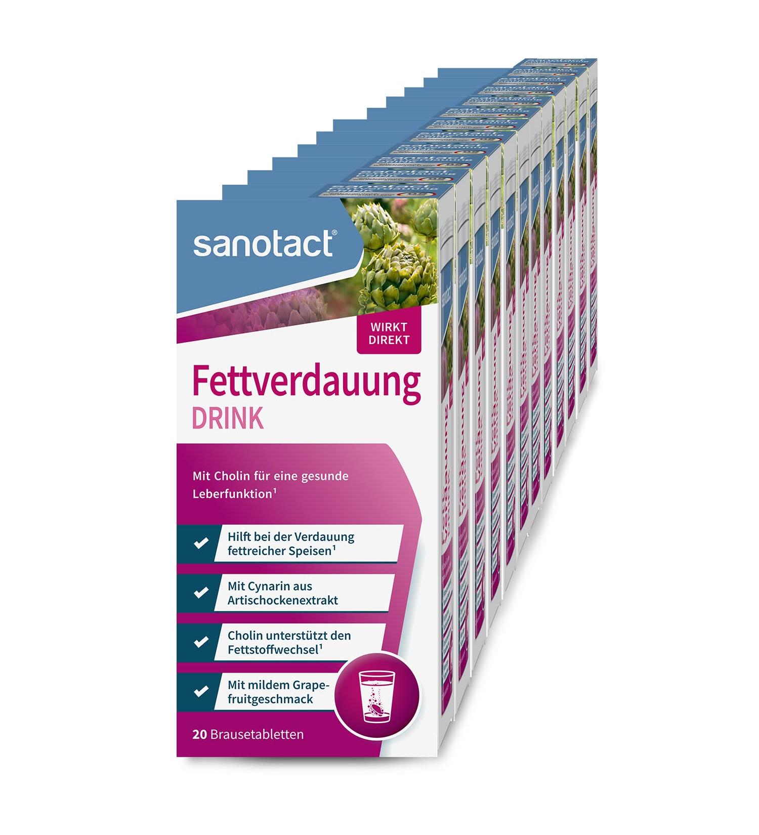 Sanotact Fat Digestion Drink - 12x20 Vegan Effervescent Tablets with Choline & Artichoke Extract for Quick Digestion & Fat Metabolism Support - Buy Online on GoSupps.com