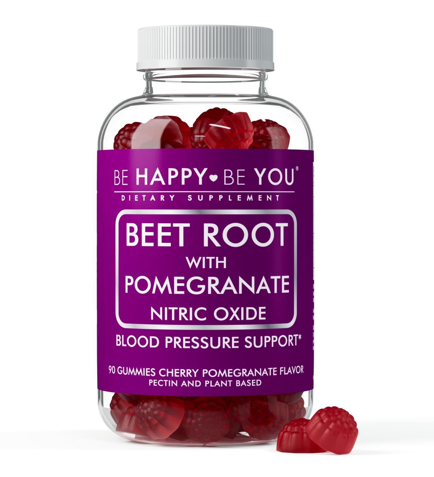 Be Happy Be You Beetroot with Pomegranate Gummies Nitric Oxide Booster & Blood Pressure Support Cherry Pomegranate Flavor Vegan, Gelatin-Free, Pectin-Based 90 Ct - Buy Online on GoSupps.com