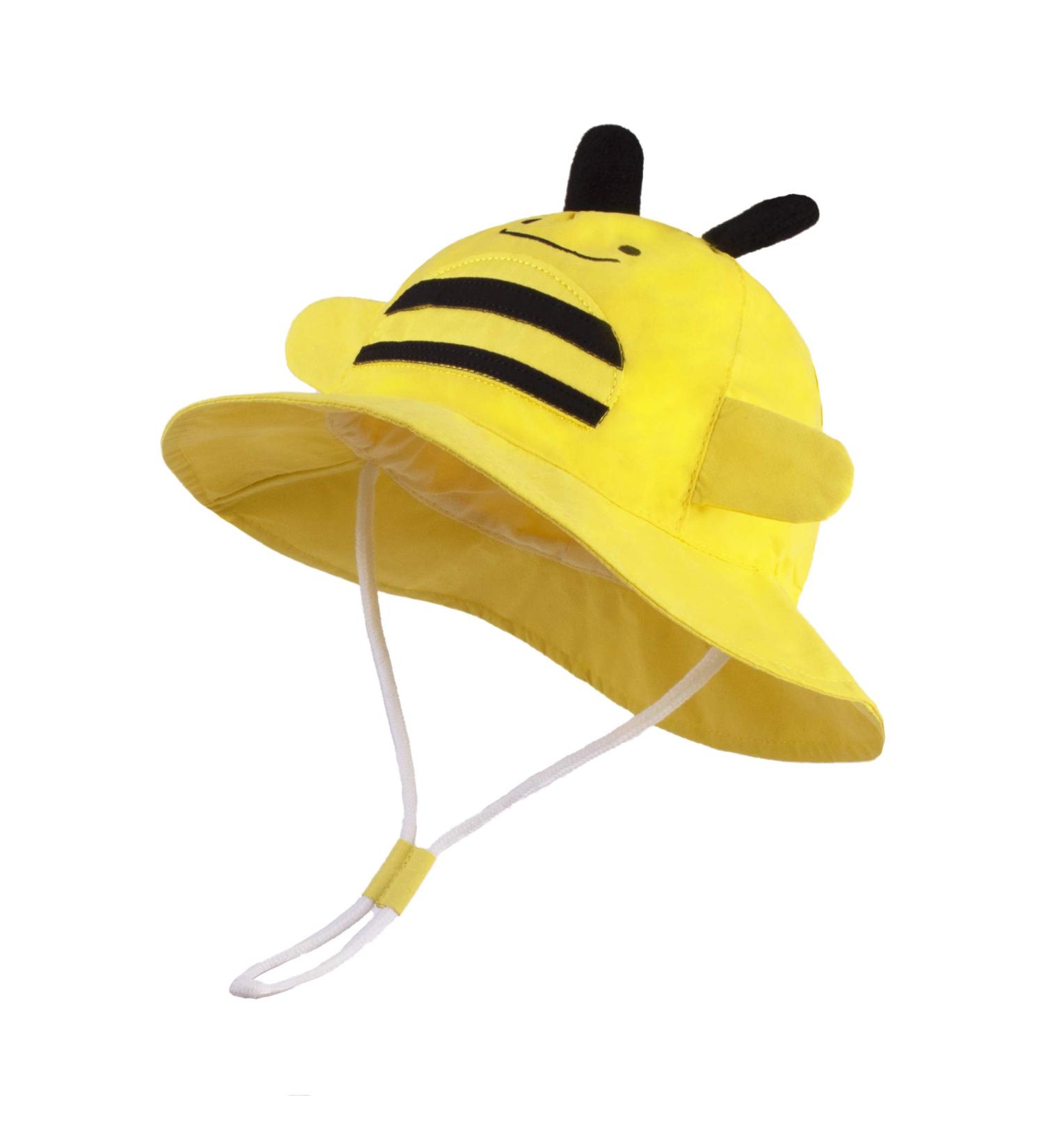 LANGZHEN Beach Sun Protection Hat for Baby Girls - Yellow Bee Design | Adjustable Wide Brim Toddler Kids Hat with Chin Strap for Summer Play - Buy Online on GoSupps.com