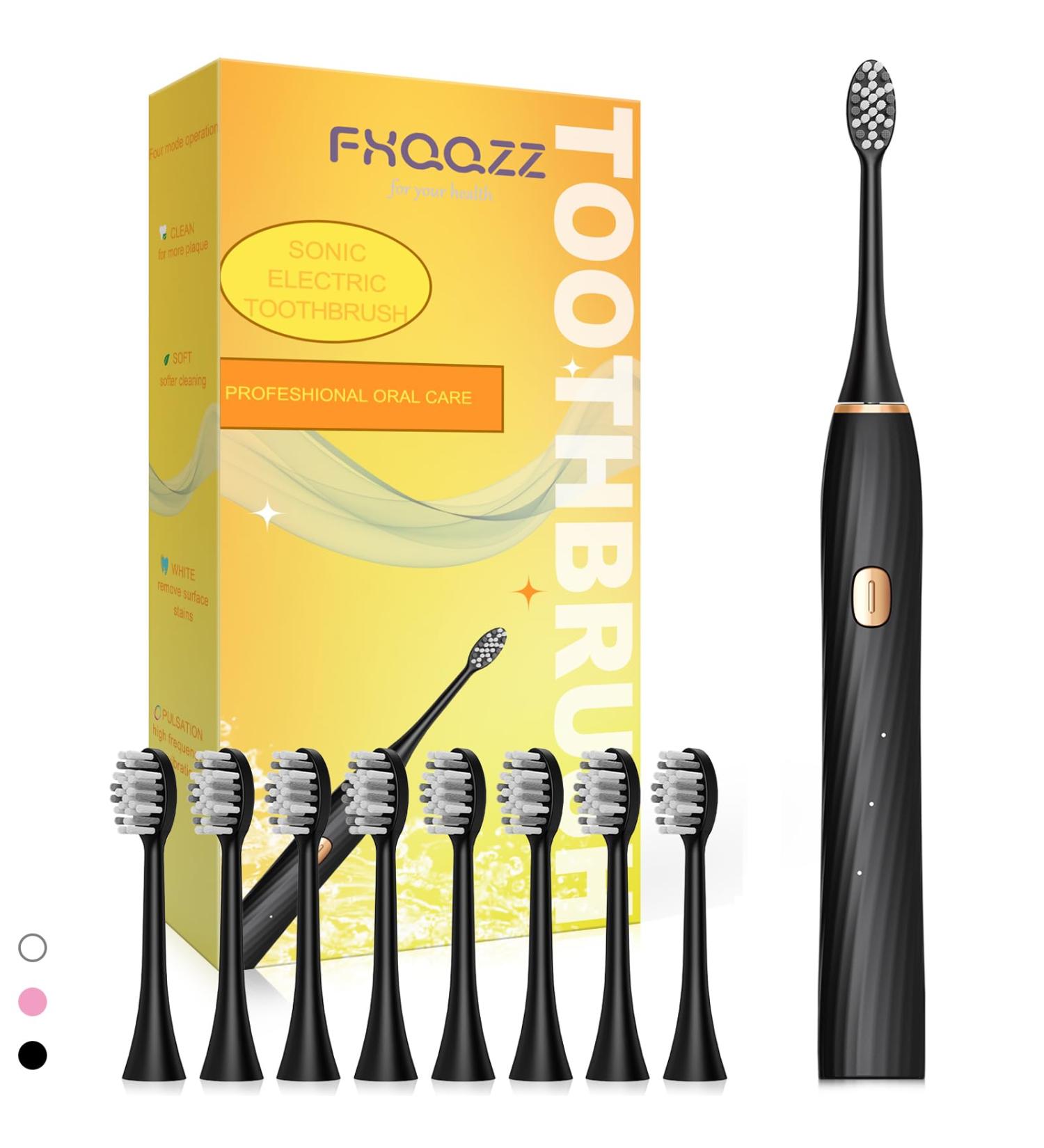 Sonic Electric Toothbrush for Adults - 8 Brush Heads 4 Modes IPX8 Waterproof 45000 VPM 2-Minute Timer Fast Charge - Perfect Christmas Gift in Black - Buy Online on GoSupps.com