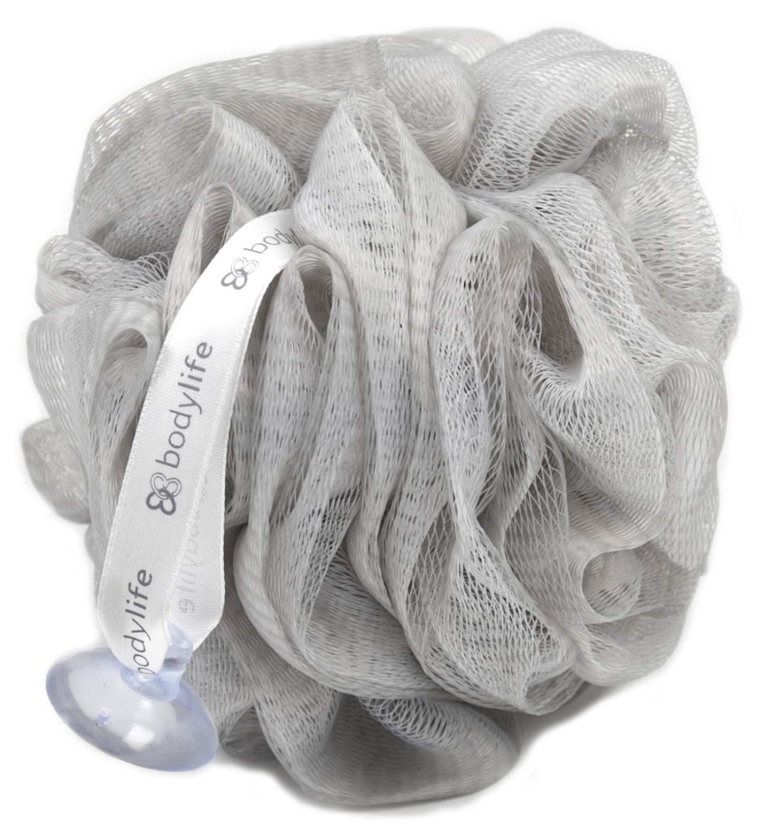 Bodylife Body Buffer Puff Exfoliating Bath & Shower Body Pouf Scrunchie Body Scrubber Grey & White 55g