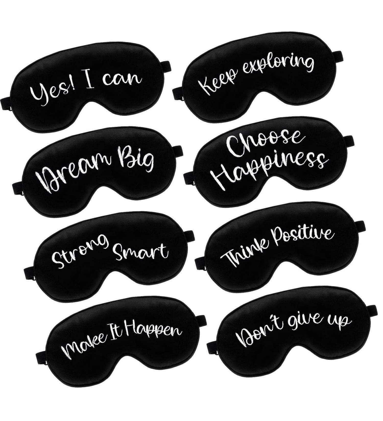 Inspirational Silk Eye Masks - 8 Pcs Set for Women and Men | Adjustable Strap, Blackout Eyeshade for Sleeping | Soft Blindfold - Buy Online on GoSupps.com