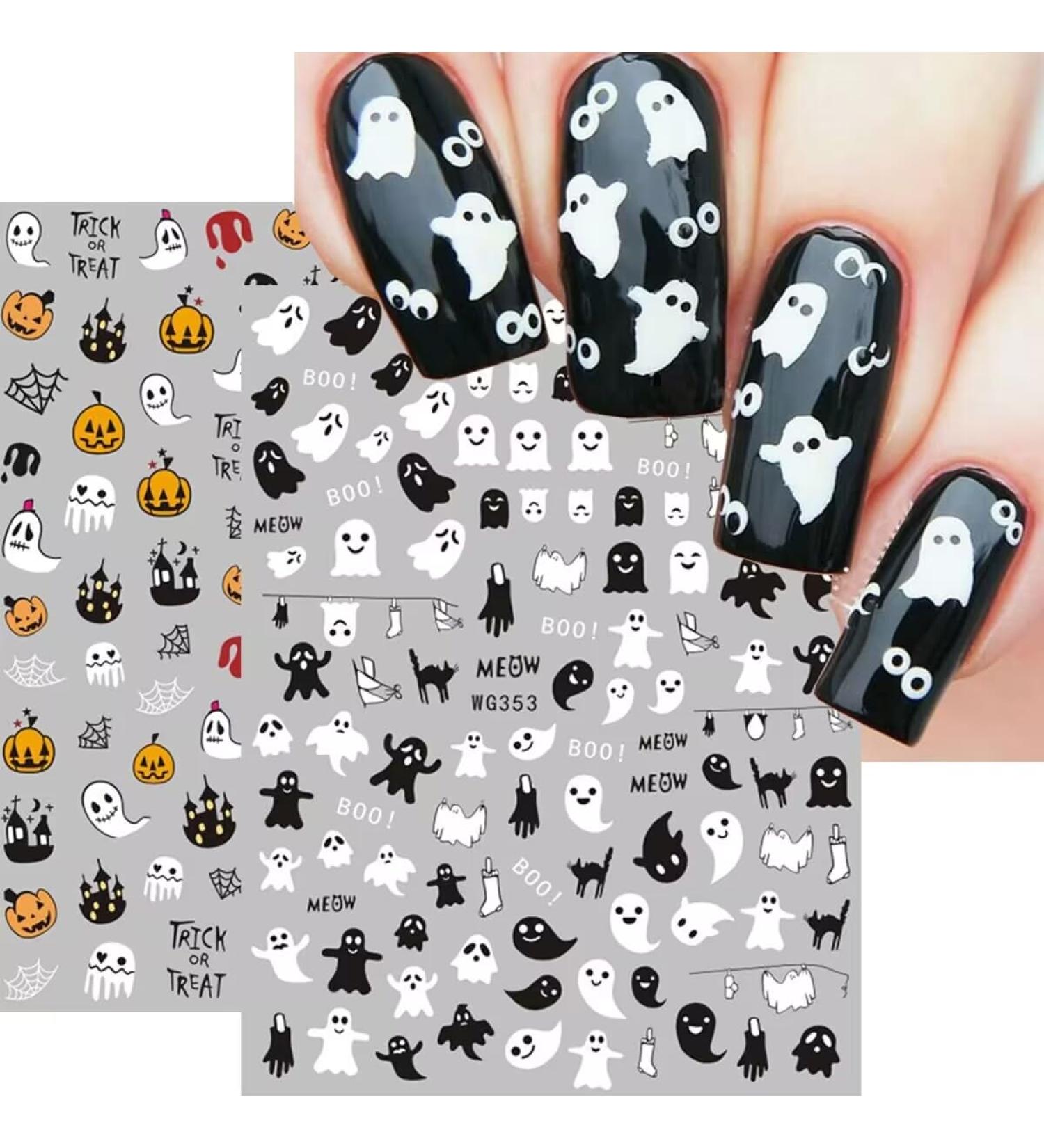 Halloween Nail Art Stickers - 8 Sheets Self-Adhesive Cute Ghosts Pumpkins & Skull Designs | International Shipping Available - Buy Online on GoSupps.com