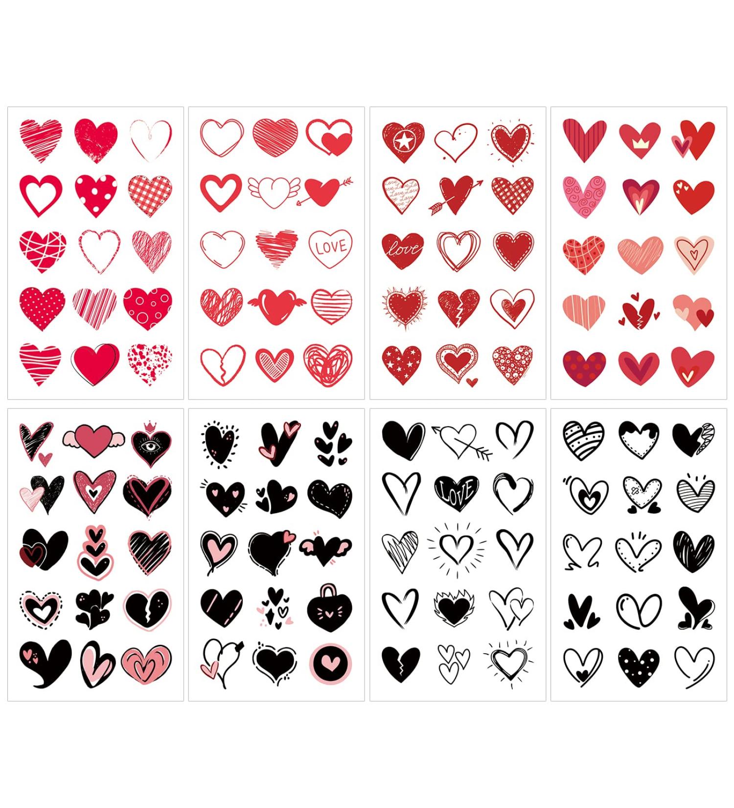 Valentine's Day Temporary Tattoos - 120 Heart Patterns, 8 Sheets Red & Black Love Hearts Stickers for Kids, Girls, Boys, Women - Face & Body Accessories - Buy Online on GoSupps.com