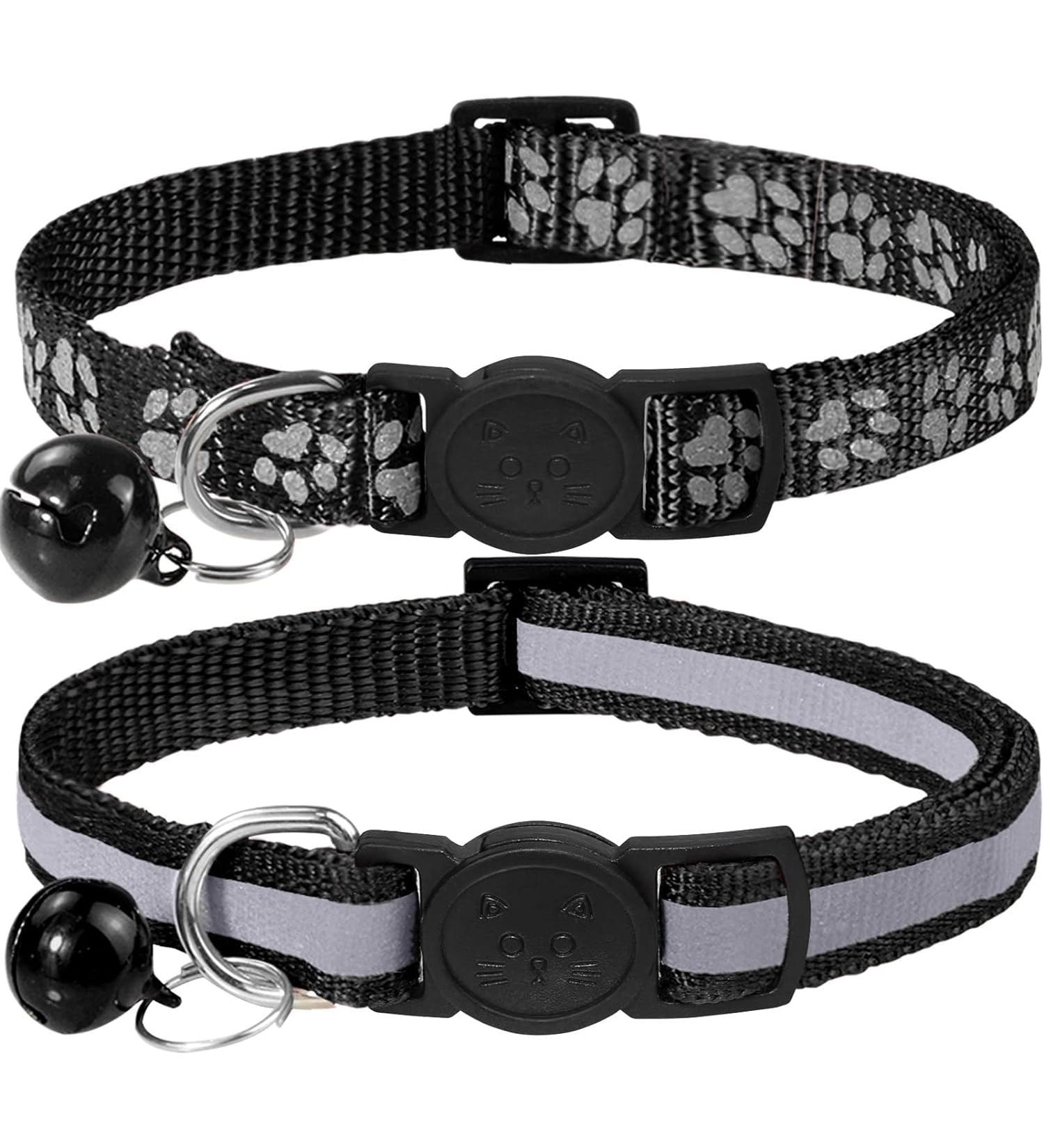 Taglory Reflective Cat Collar - 2 Pack Adjustable Black Collars with Safety Clasp & Bell for Kittens (15-20cm) - Buy Online on GoSupps.com