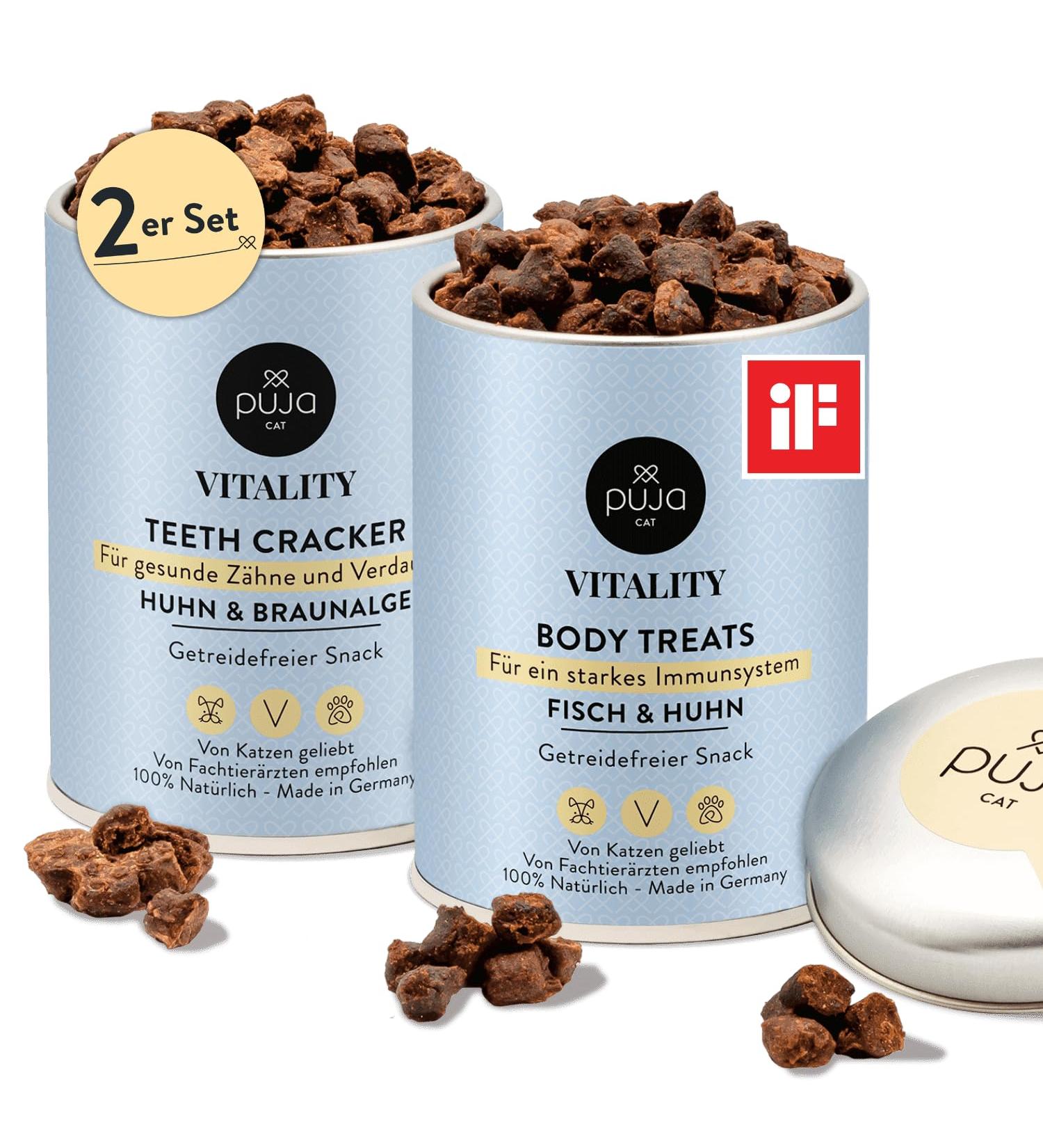 Puja Katzensnack Grain-Free Treats for Cats | Vitality Teeth & Body Boost | 2x150g Healthy Dental Care & Immune System Support - Buy Online on GoSupps.com