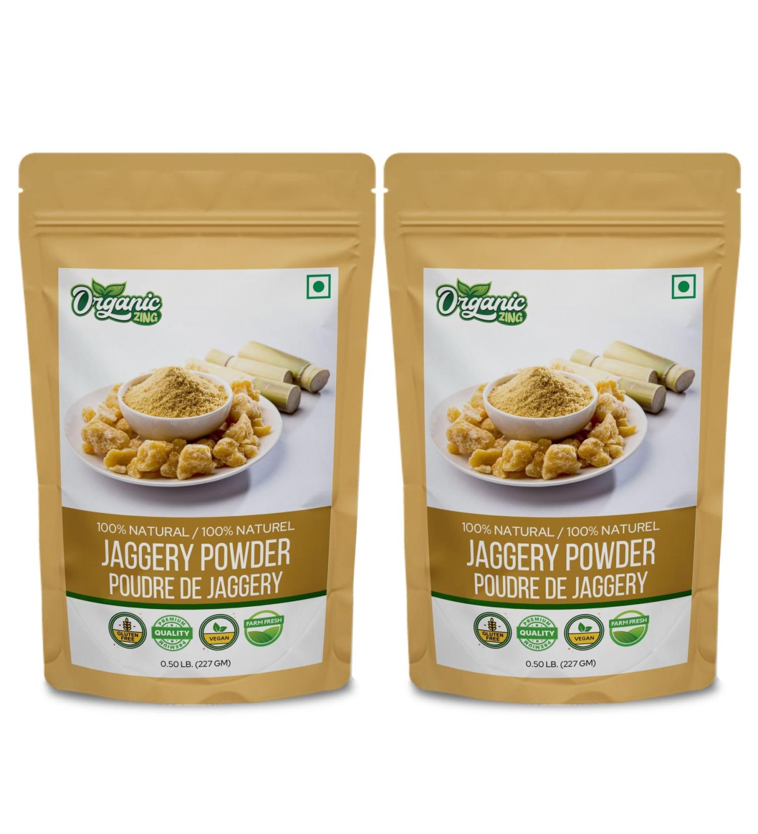 Organic Zing Jaggery Powder | 100% Unadultered Jaggery Powder | Natural and Naturally Grown | Jaggery Powder For Tea | Product of India - 227 gm (8 oz) Pack of 2 227 g (Pack of 2) - Buy Online on GoSupps.com