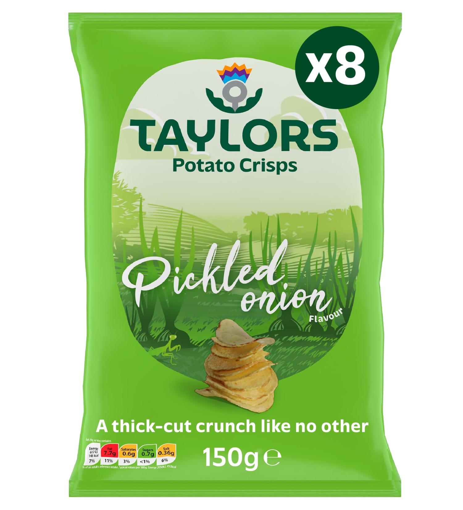 Straight Cut Crisps Multipack by Taylors Snacks | Pickled Onion Crisps | Thick Cut Bold Flavour | 8 x 150g Crisps Share Bags Pickled Onion 150g x 8 - Buy Online on GoSupps.com