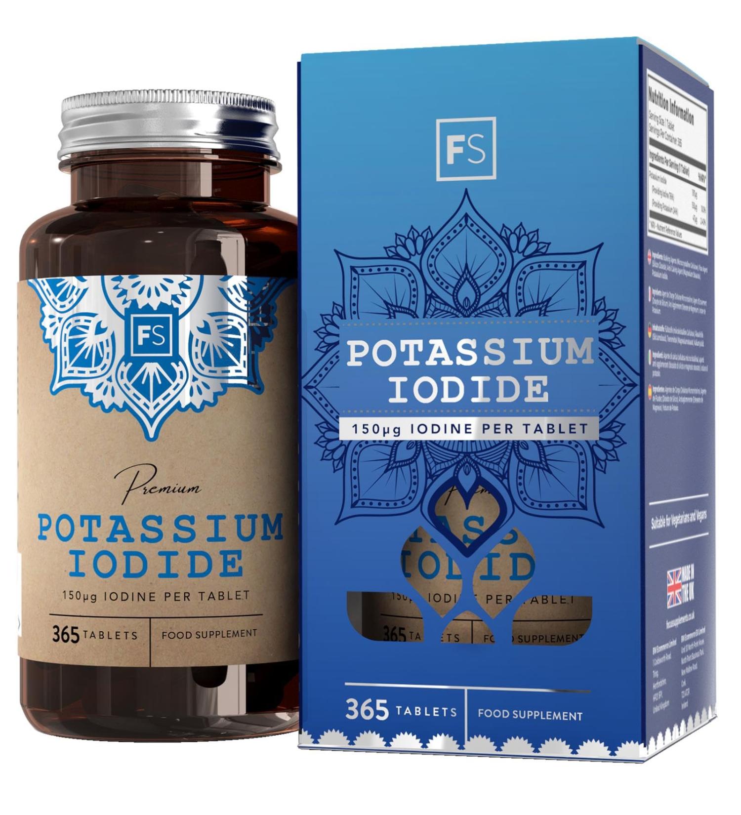 FS Potassium Iodide Tablets - 365 High Strength Supplements | 150mcg per Serving | Non-GMO & Allergen Free | Made in UK - Buy Online on GoSupps.com