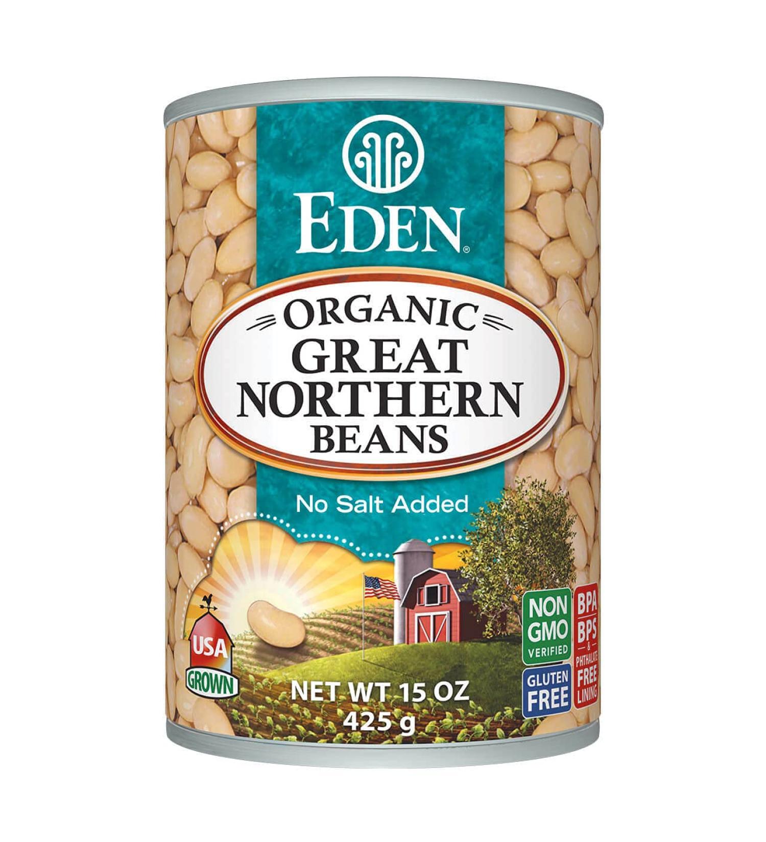 Eden Organic Great Northern Beans - 15 oz Can, No Salt, Non-GMO, Gluten Free, Vegan, Kosher, U.S. Grown - Heat and Serve, Macrobiotic - Smooth Texture - Similar to Cannellini - Buy Online on GoSupps.com