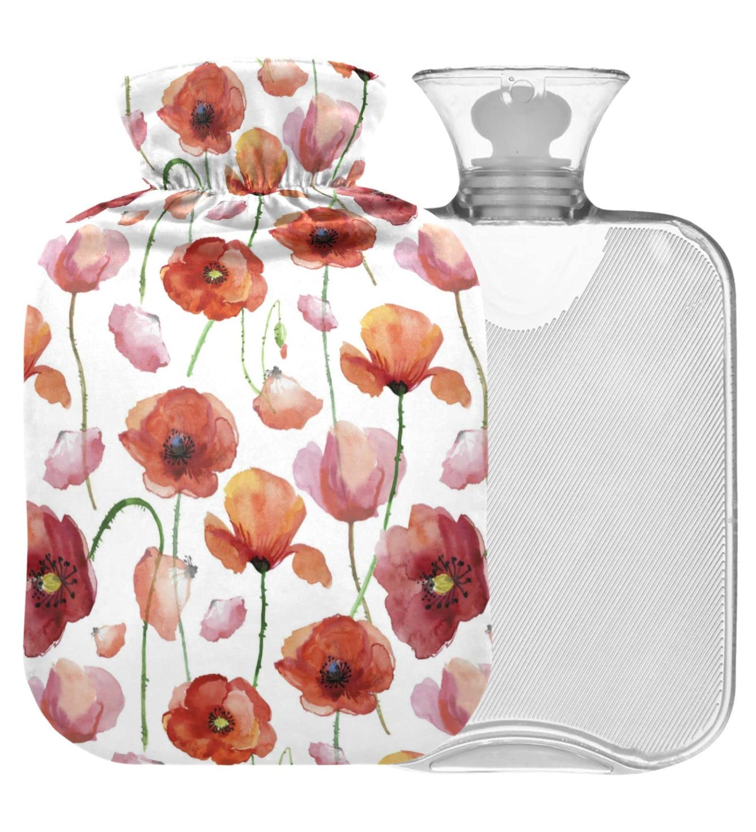 NAANLE Hot Water Bottle with Cover - Watercolor Poppy Flower 2L Large Warm-Up Bag for Menstrual Cramps & Heat/Cold Therapy | International Shipping - Buy Online on GoSupps.com