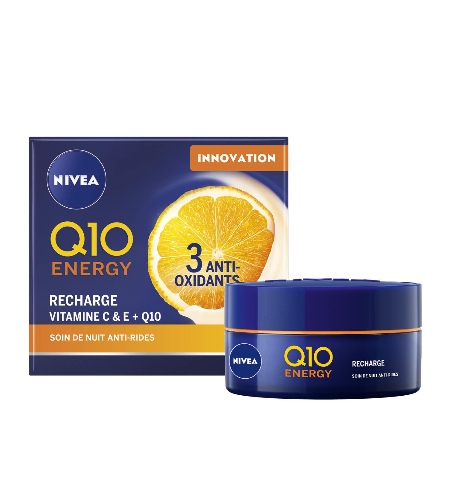 NIVEA Night Care Q10+C Energy Pot (1 x 50 ml) Night cream enriched with Q10 and Vitamins Anti-aging care for firmer and visibly younger skin - Buy Online on GoSupps.com