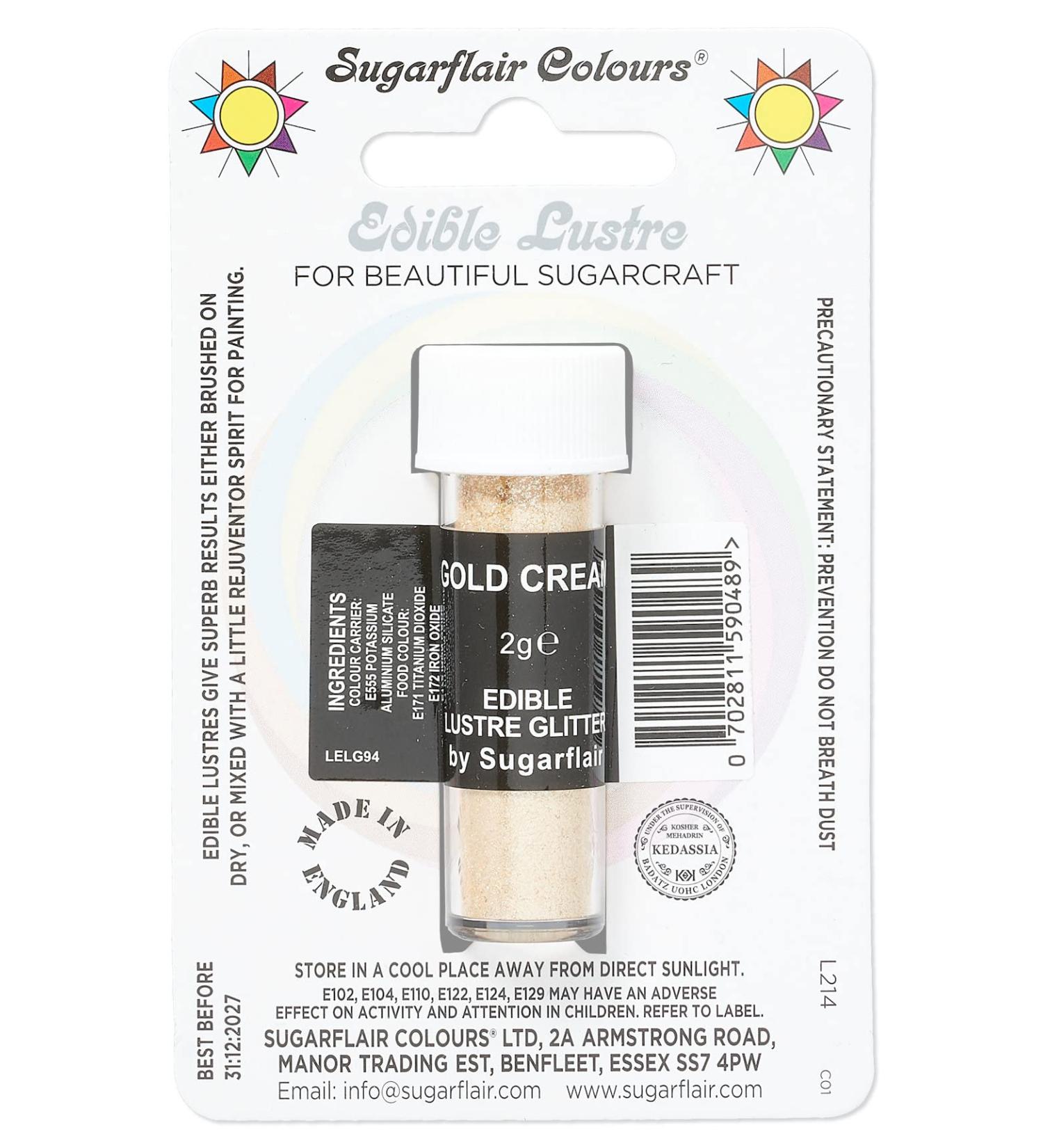Sugarflair Gold Cream Edible Lustre Glitter Add a Lustrous Shine to Cakes or Decorations. Brush On or Add Rejuvenator to Create Eye-Catching Edible Paint - 2g