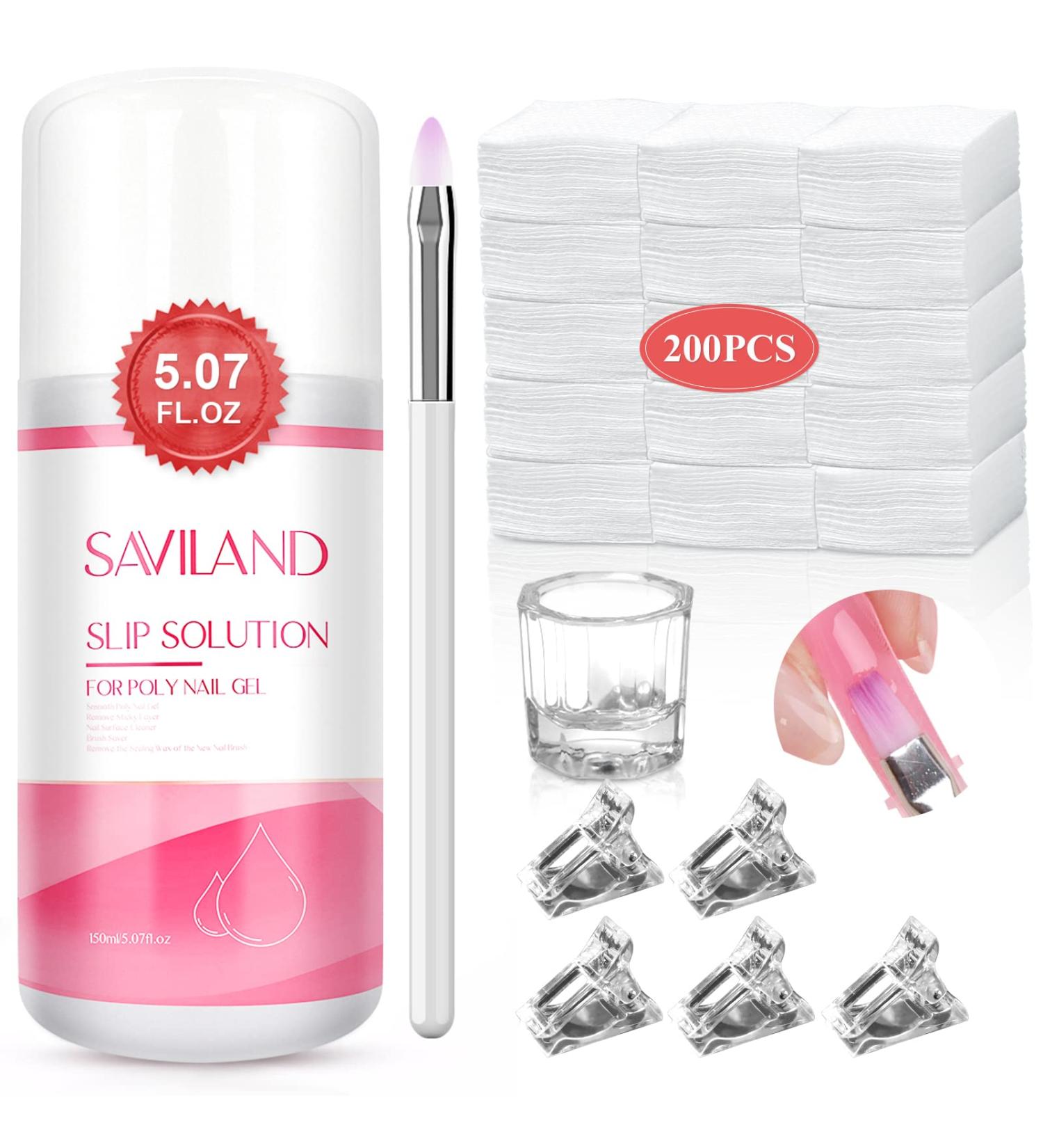 Saviland 150ML Slip Solution Poly Gel Kit for Nail Art - Anti-Stick Liquid with Nail Brush & Clips - Manicure Starter Set for DIY Home & Salon Use - Buy Online on GoSupps.com