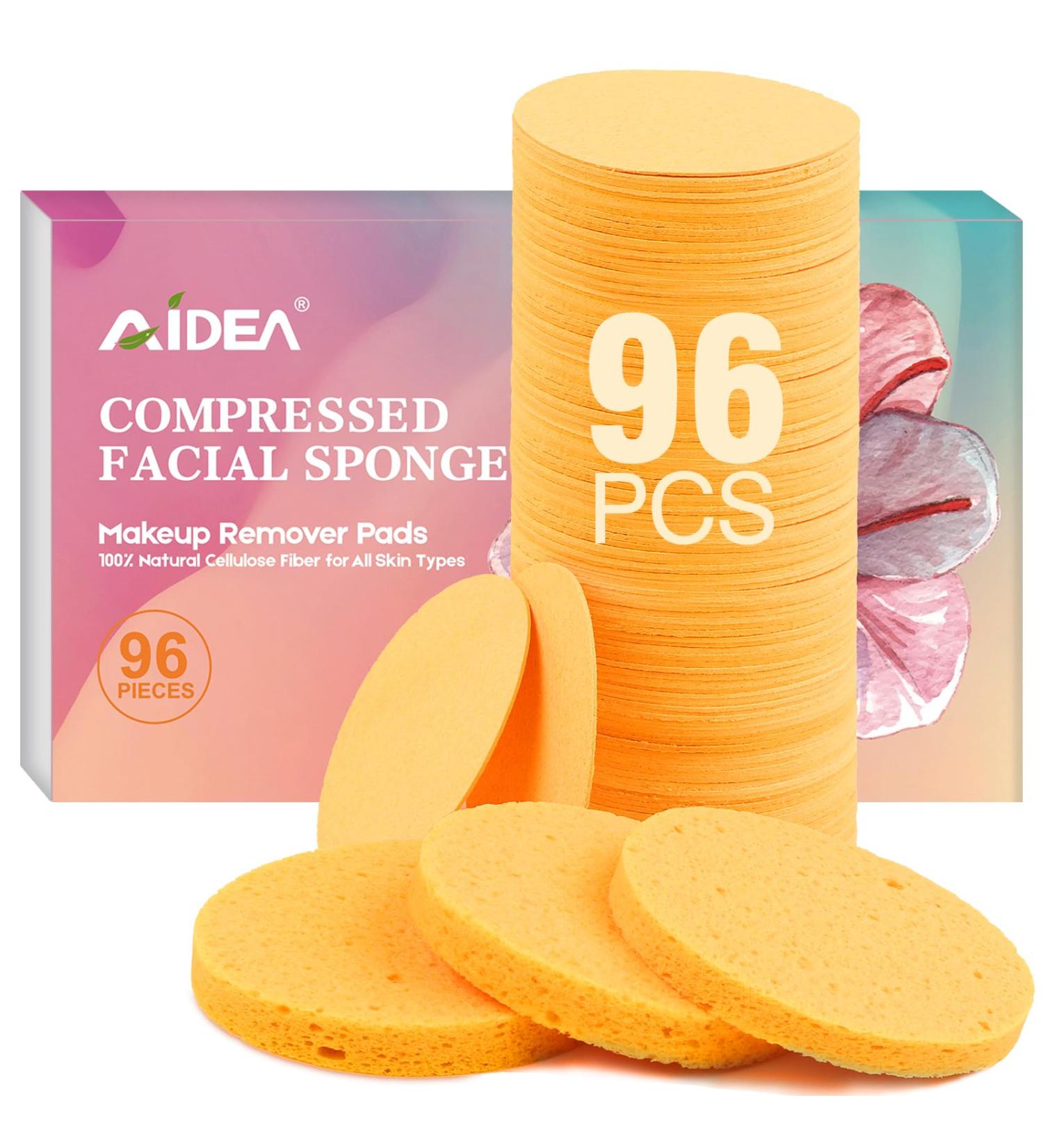 AIDEA 96 Count Compressed Facial Sponges - Eco-Friendly Makeup & Cleansing Sponges for Exfoliating Face Washing & Makeup Removal - Travel Essentials in Yellow - Buy Online on GoSupps.com