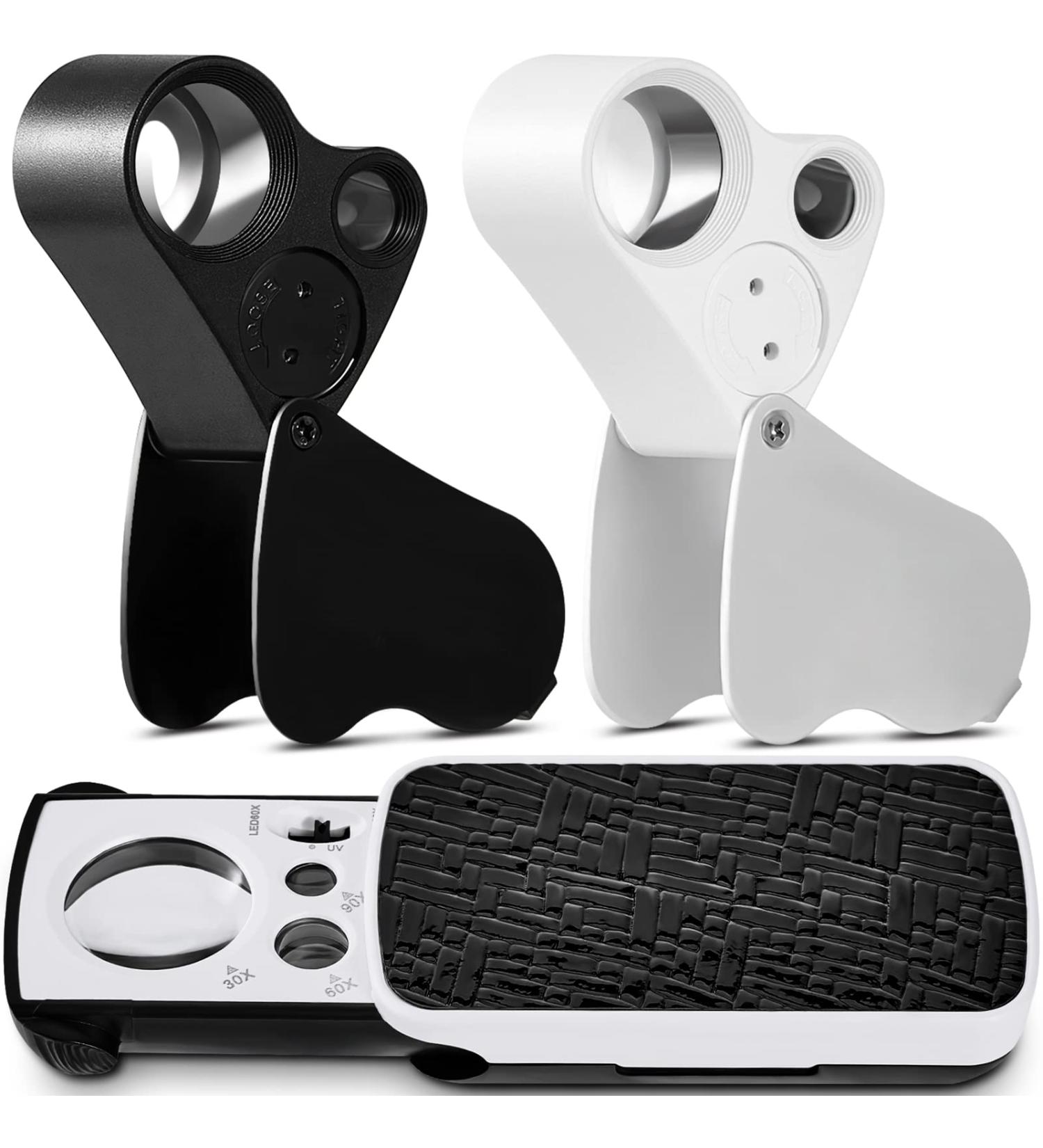 Gunoff 30X 60X 90X Jewelry Loupe with LED Light - Illuminated Magnifier for Gems, Coins, Stamps, Plants, Watch, Rocks - Foldable Pocket Magnifying Glass with UV Black Light - Buy Online on GoSupps.com