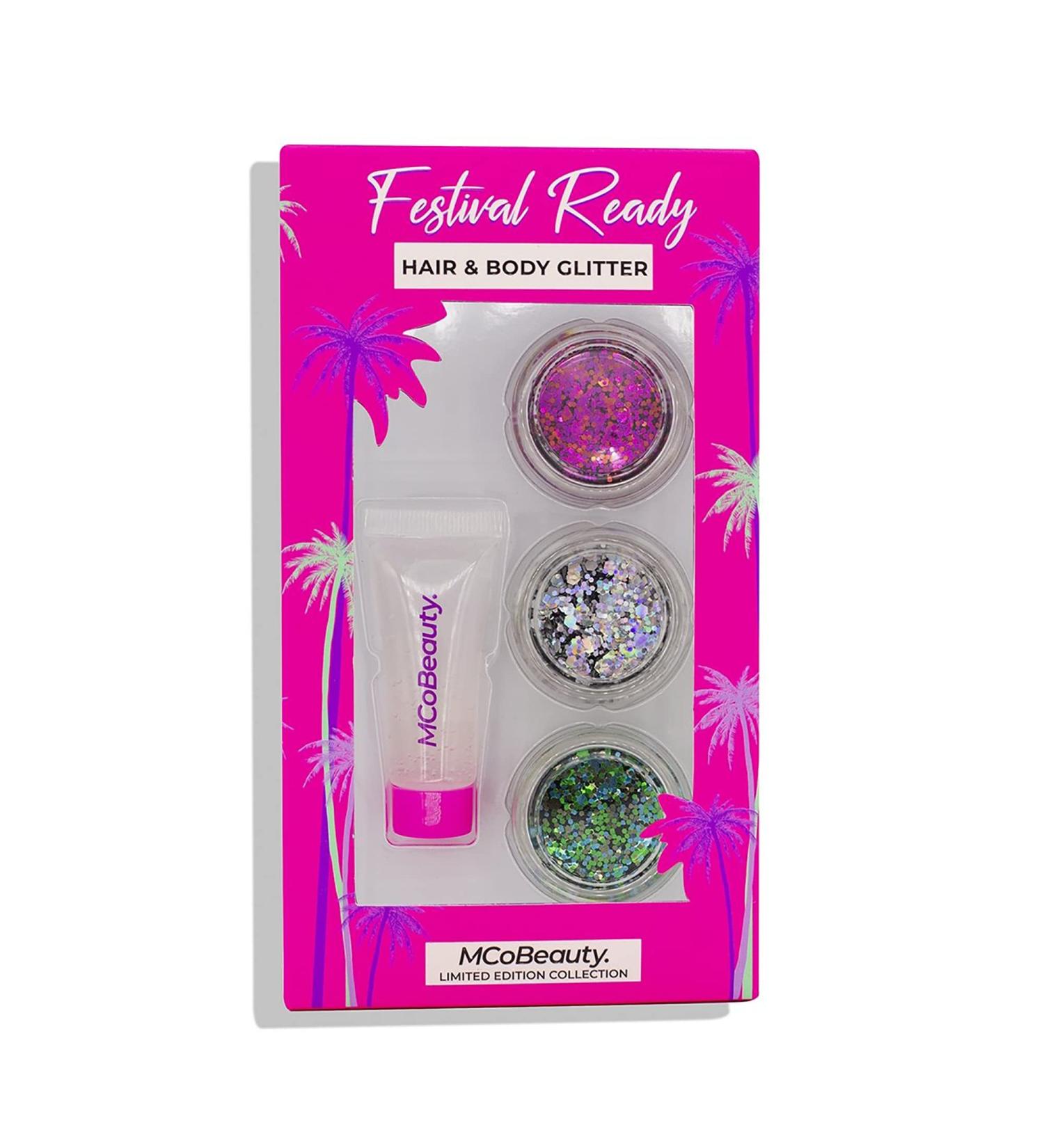 Shop MCoBeauty Festival Ready Hair & Body Glitter Set - 4 Pcs for Effortless Beauty - Includes 3 Glitter Pots & Gentle Adhesive Gloss - Buy Online on GoSupps.com