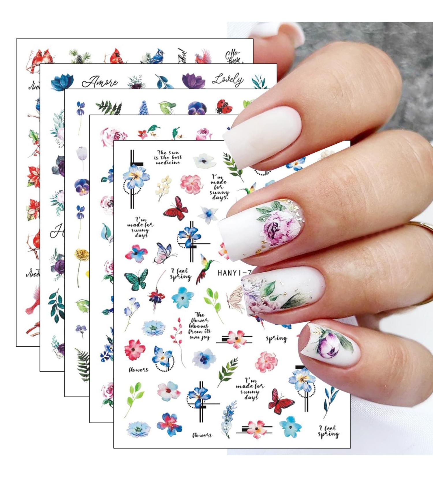JMEOWIO 9 Sheets Butterfly Flower Nail Art Stickers Decals Self-Adhesive Spring Summer Floral Nail Supplies Nail Art Design Decoration Accessories - Buy Online on GoSupps.com