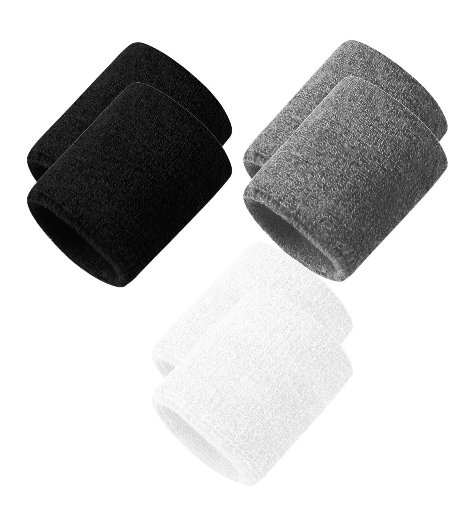 Unisex Moisture Wicking Terry Cloth Wristbands for Sports - 3 Pack (Black/White/Gray) - Buy Online on GoSupps.com