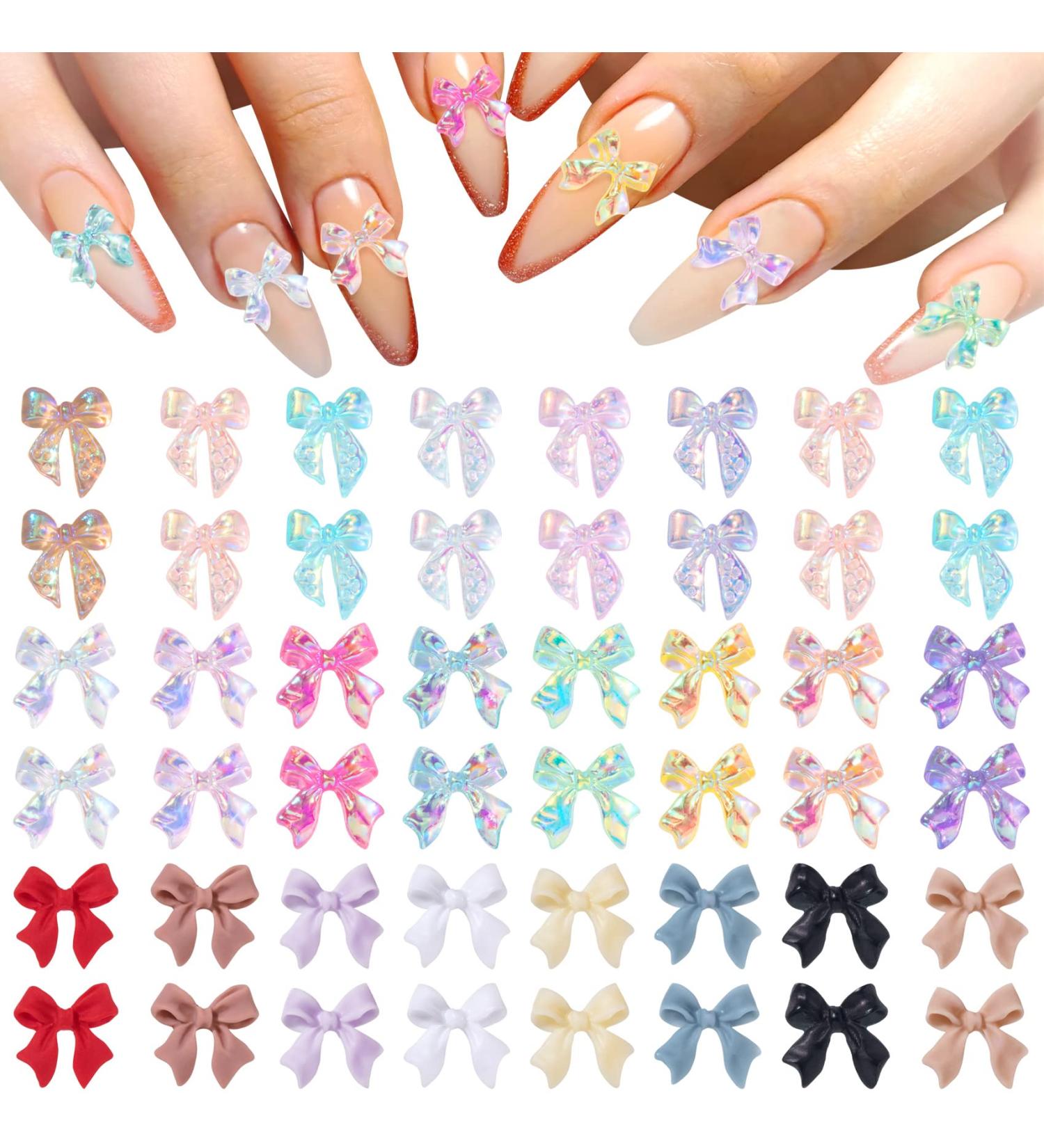 HINZIC 240 Pcs Colorful Aurora Bow Nail Charm Set for Acrylic Nails - Butterfly, Pearl, Resin, Rhinestone & Glitter Nail Art Accessories - Buy Online on GoSupps.com