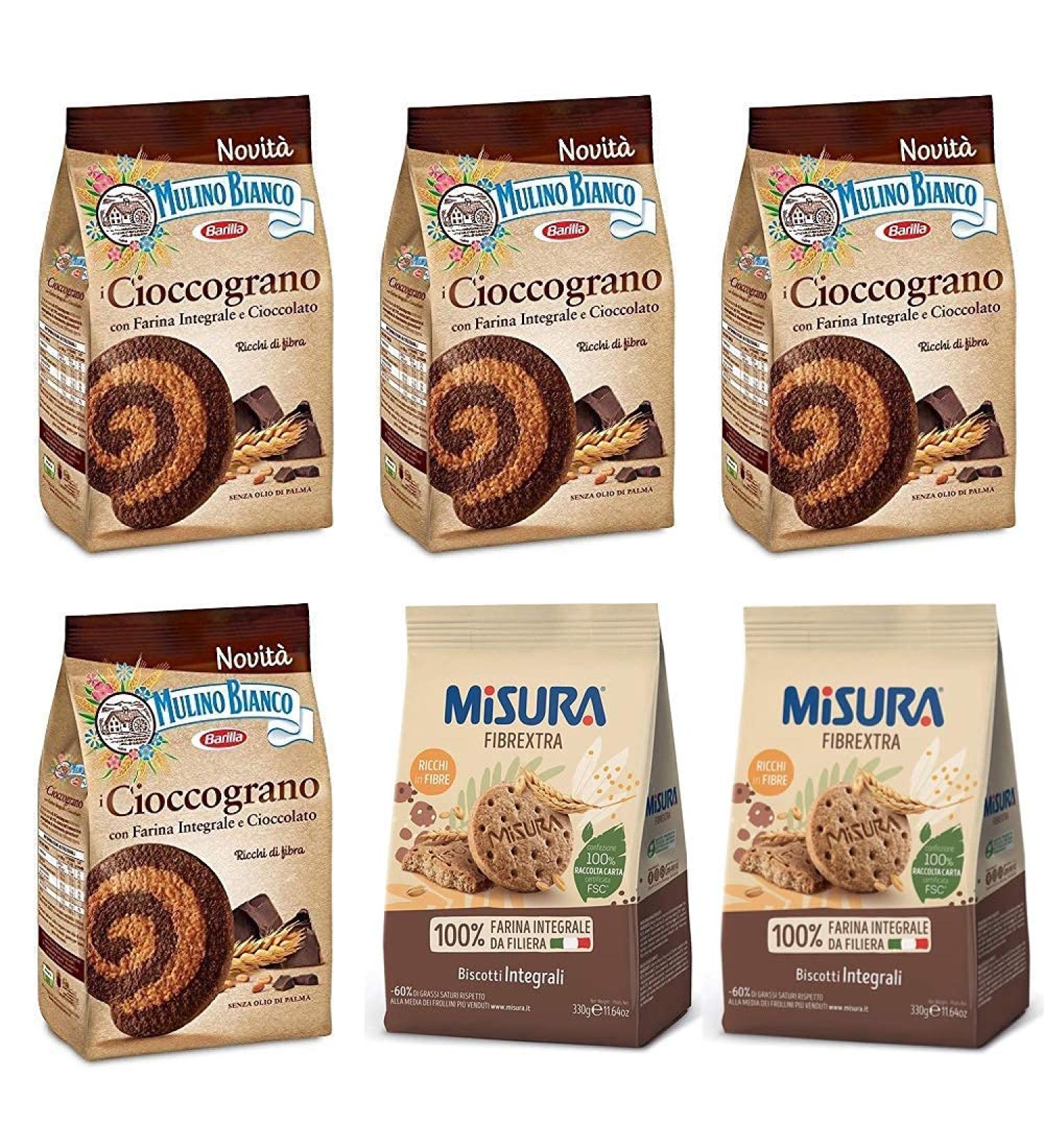 Mulino Bianco 4 Mulino Bianco Cioccograno whole grain biscuits with chocolate 350g + 2 Misura FibraExtra Integrali whole grain biscuits 330g
