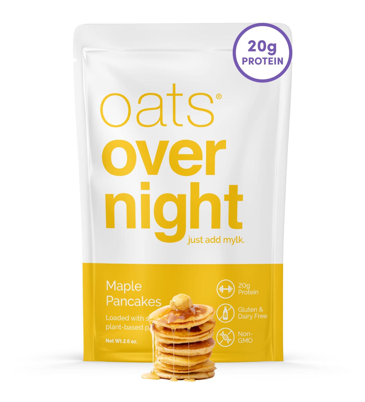 Dairy-Free Maple Pancakes Oats Overnight Shake - High Protein Low Sugar | Gluten-Free, High Fiber, Non GMO Oatmeal (2.7 oz per meal) - 8 Pack - Buy Online on GoSupps.com