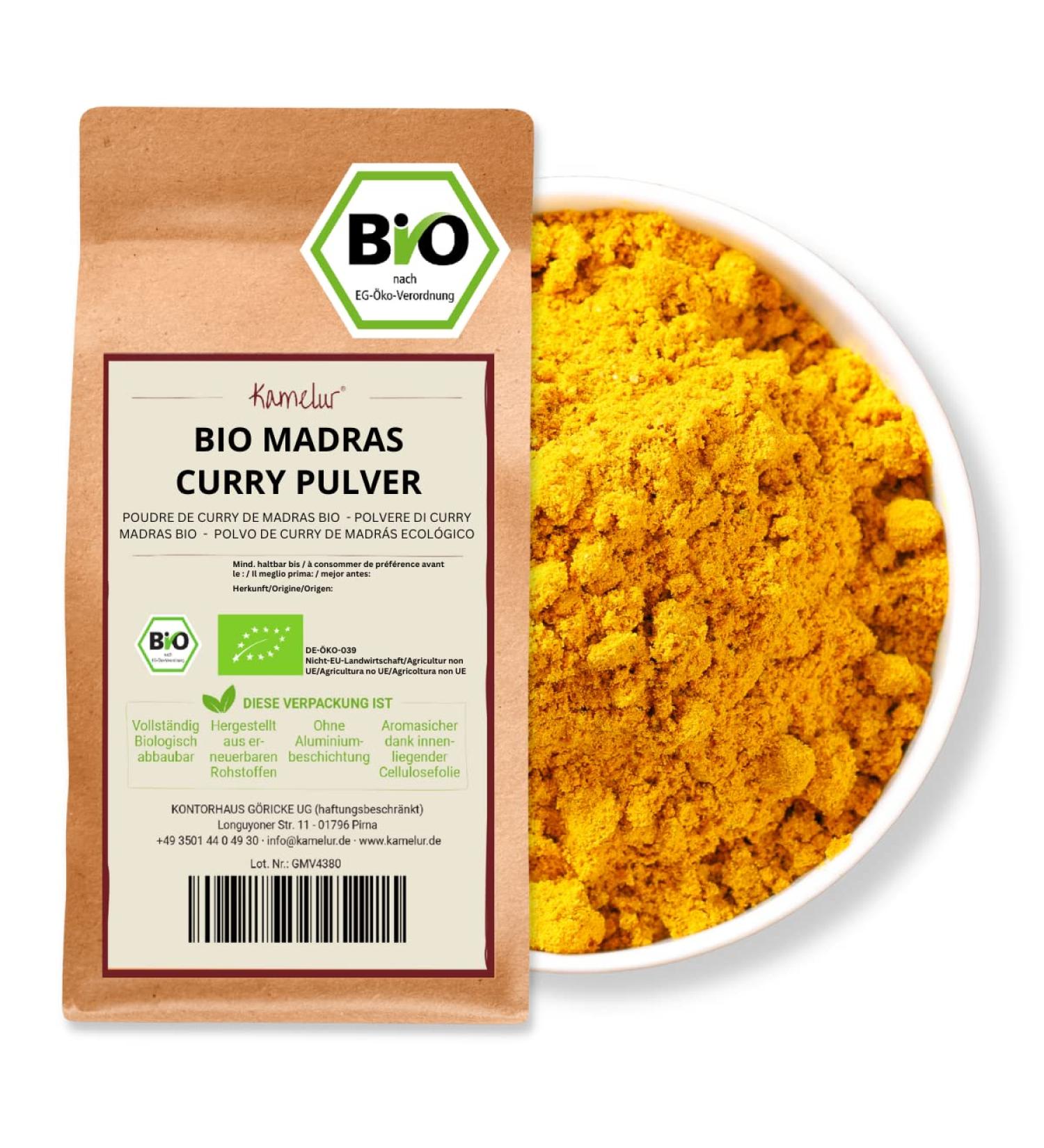 Kamelur Organic Madras Curry Powder - 250g | Aromatic Hot Indian Spice | 100% Organic - Buy Online on GoSupps.com