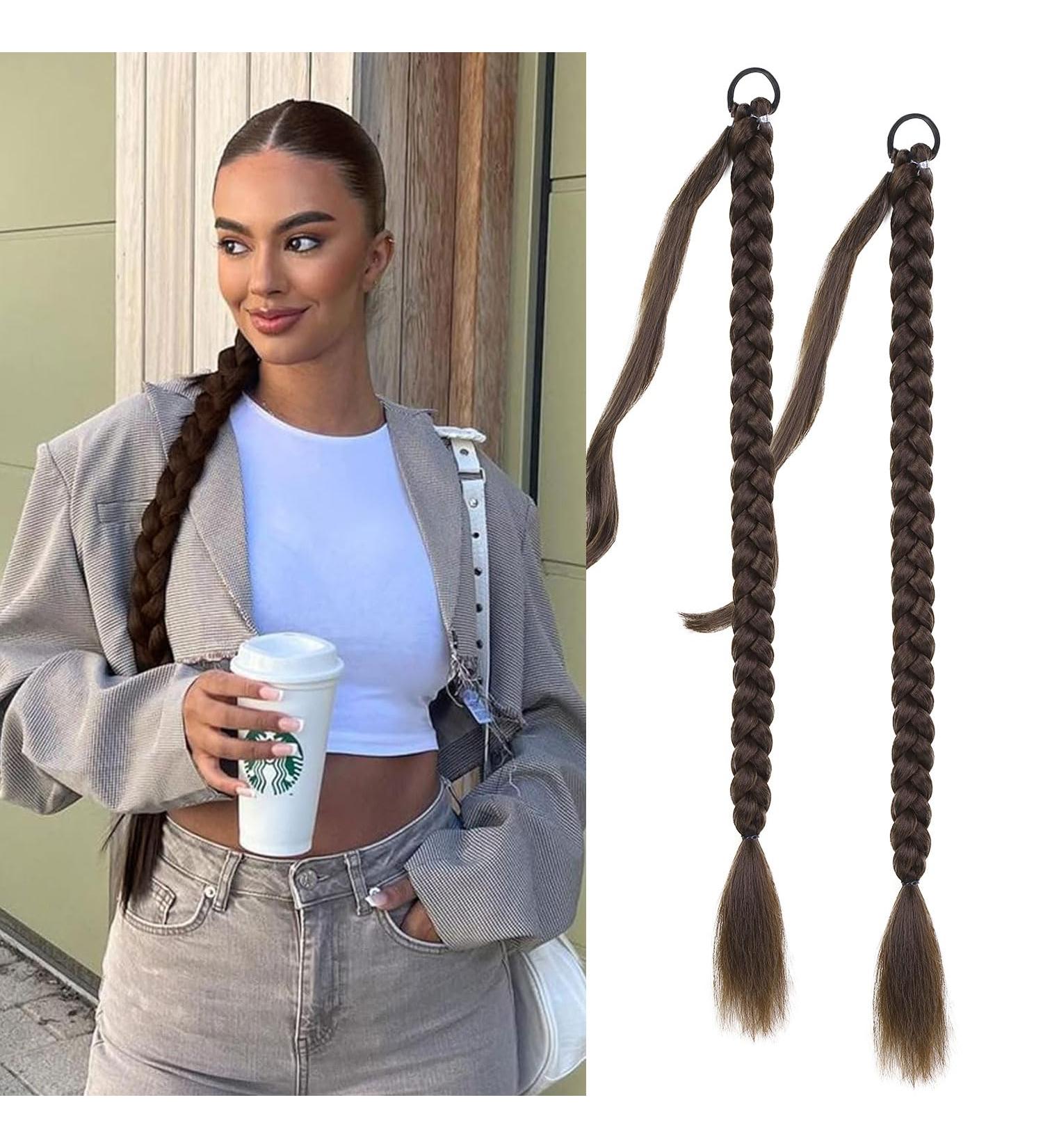 Fulang Hair 2pcs Braid Ponytail Extension - Deep Reddish Brown Long Braided Hair for Women - Buy Online on GoSupps.com