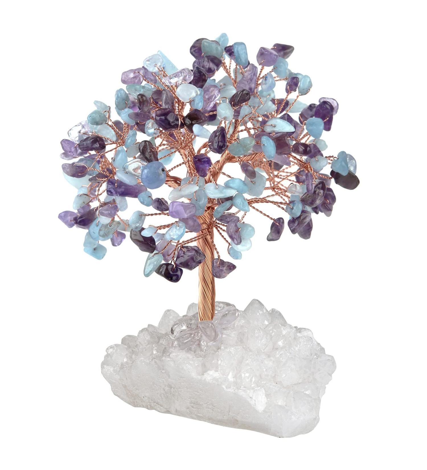 Kyeygwo Amethyst & Aquamarine Healing Crystal Money Tree - Feng Shui Bonsai Gemstone Tree for Luck & Home Decor - Buy Online on GoSupps.com