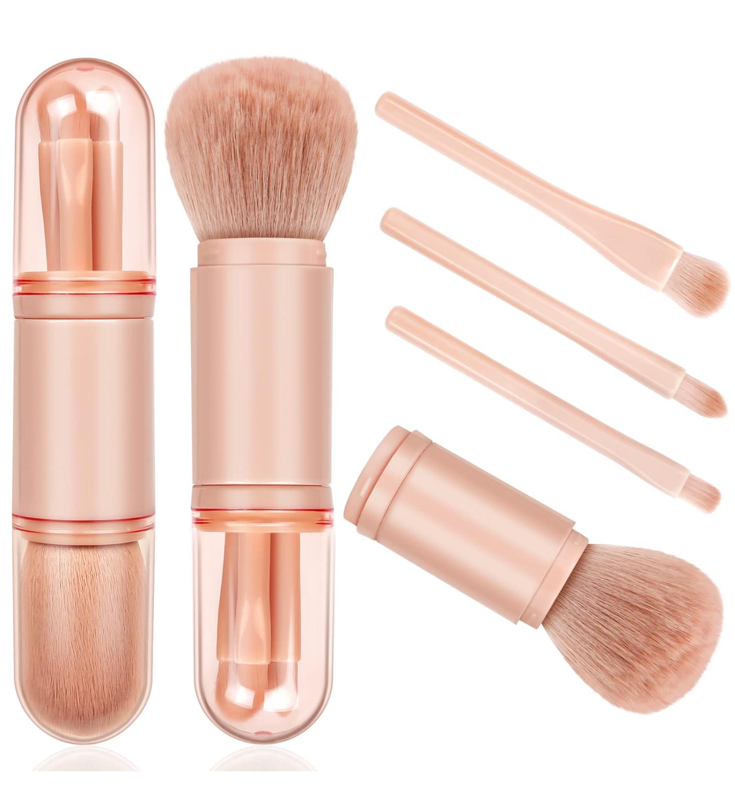 Travel Makeup Brushes Set - 4 in 1 Mini Cute Retractable Brushes for Women | Professional Foundation Blending Powder & Eye Shadow - Perfect for Facial Cosmetics - Rose - Buy Online on GoSupps.com