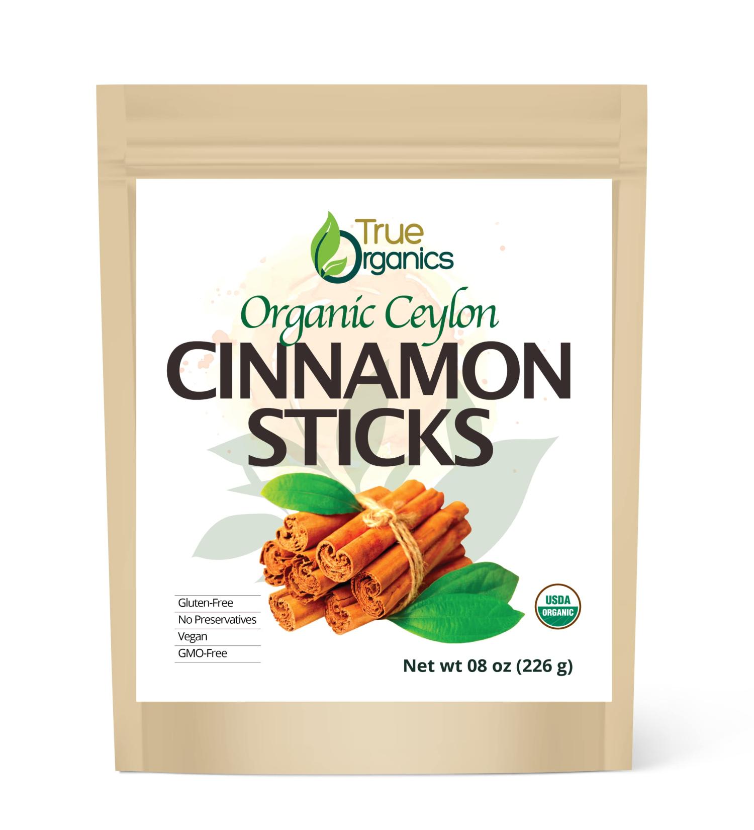 Organic Ceylon Cinnamon Sticks 8 oz Bulk Bag - USDA Organic, Kosher Certified, Non-GMO - Perfect for Baking, Cooking, Drinks - Premium Quality - Buy Online on GoSupps.com
