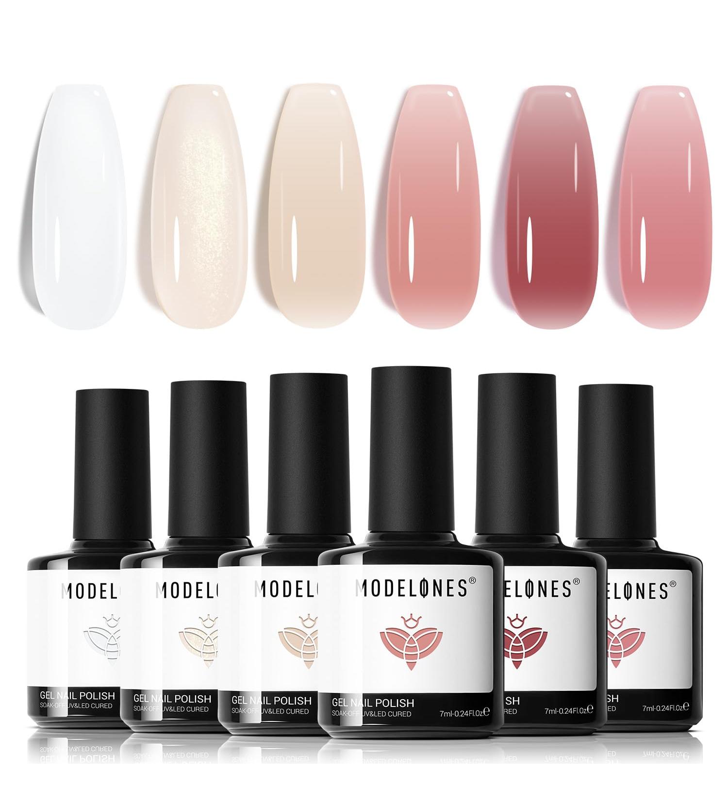 Modelones Jelly Gel Nail Polish 6 Colors Nude Gel Polish Milky White Neutral Nail Gel Polish Shimmery Glitter Translucent Nail Art Gel Kit Soak off Gel Manicure DIY Salon Nail Gift Milky White Nude - Buy Online on GoSupps.com