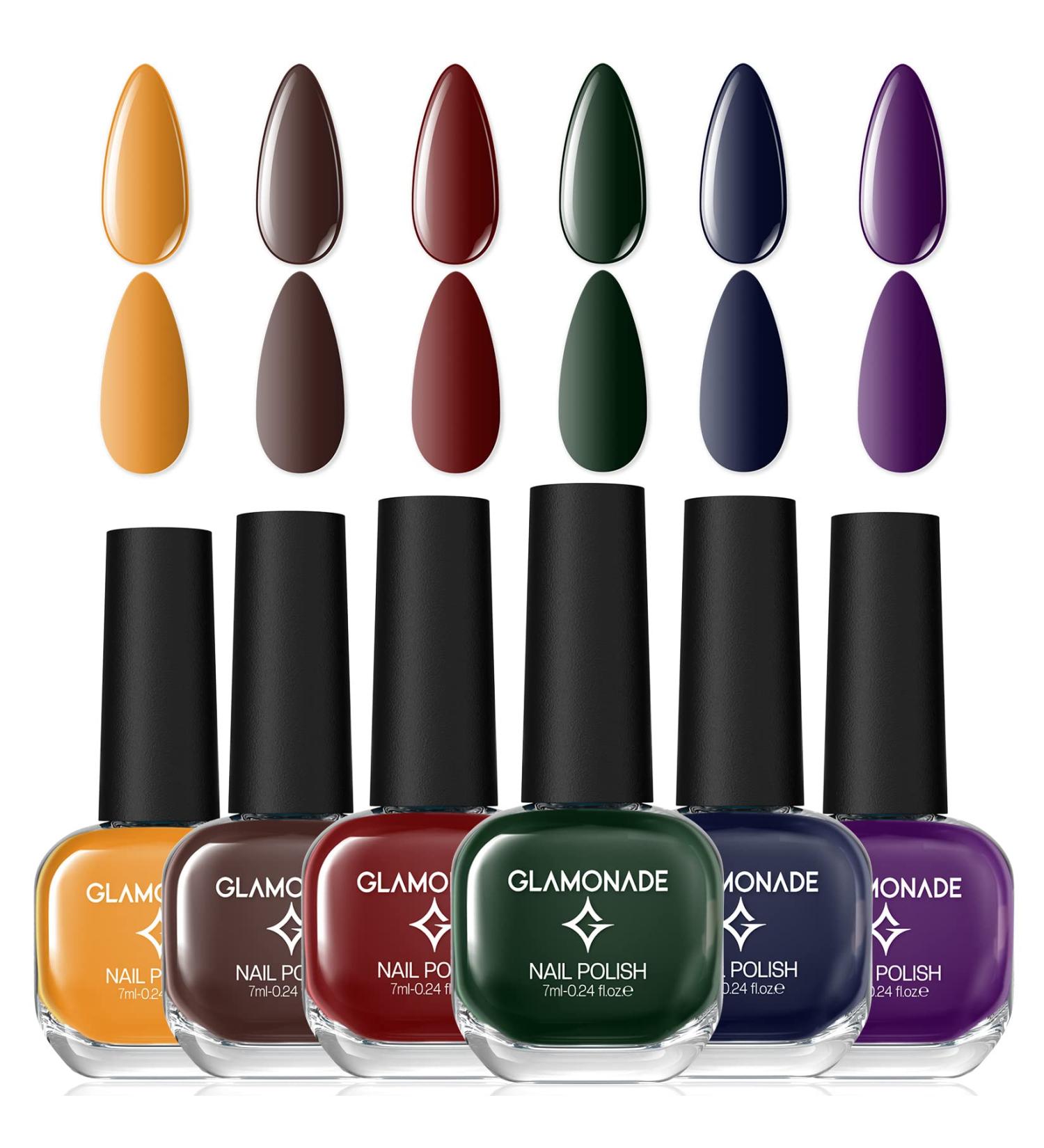 Glamonade Nail Polish Set - 6 Green Yellow Red Water-Based 10-Free Non Toxic Colors - 0.24 oz Kit with Rounded Design Brush, Ideal for Beginners - Buy Online on GoSupps.com
